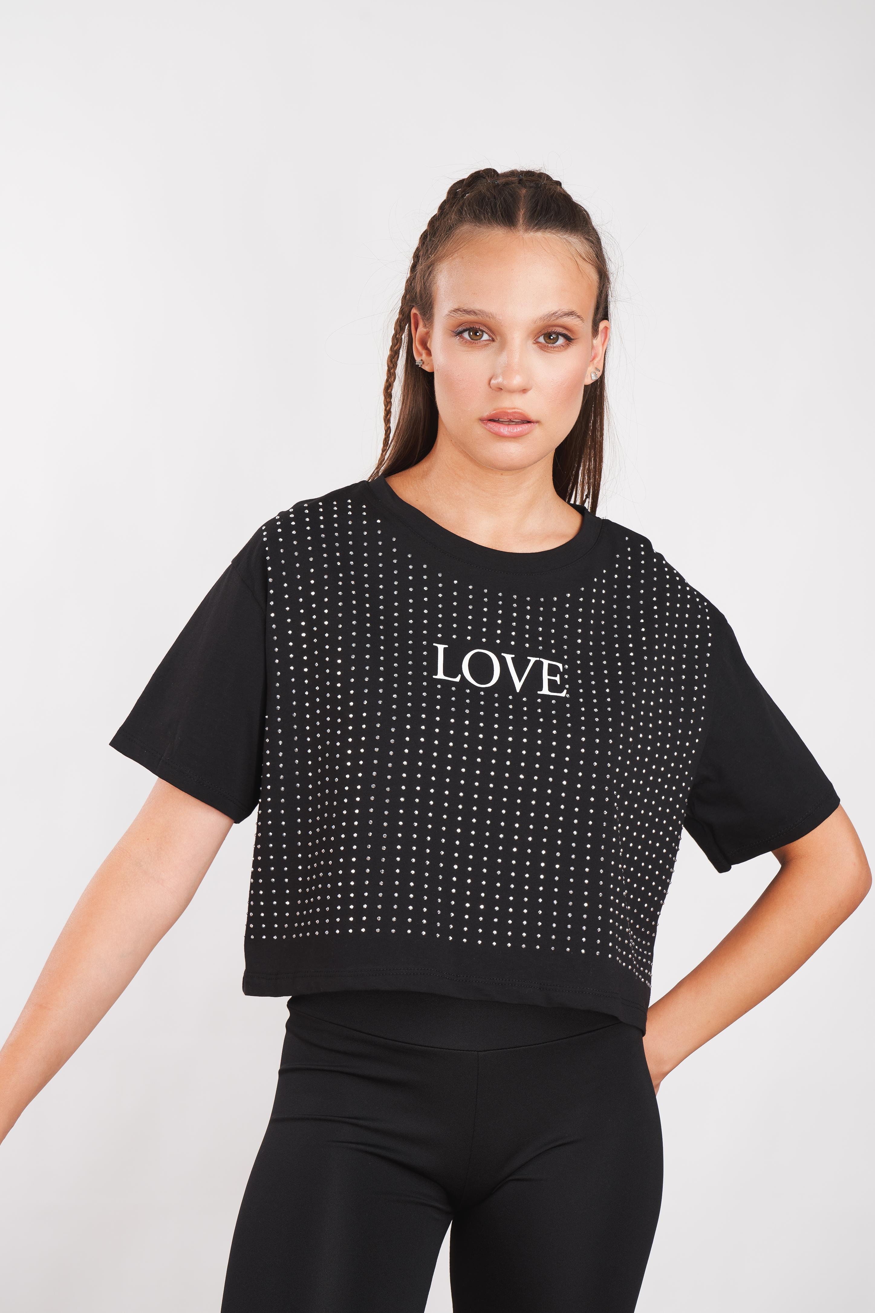 Taş Detaylı Love Baskılı T-shirt