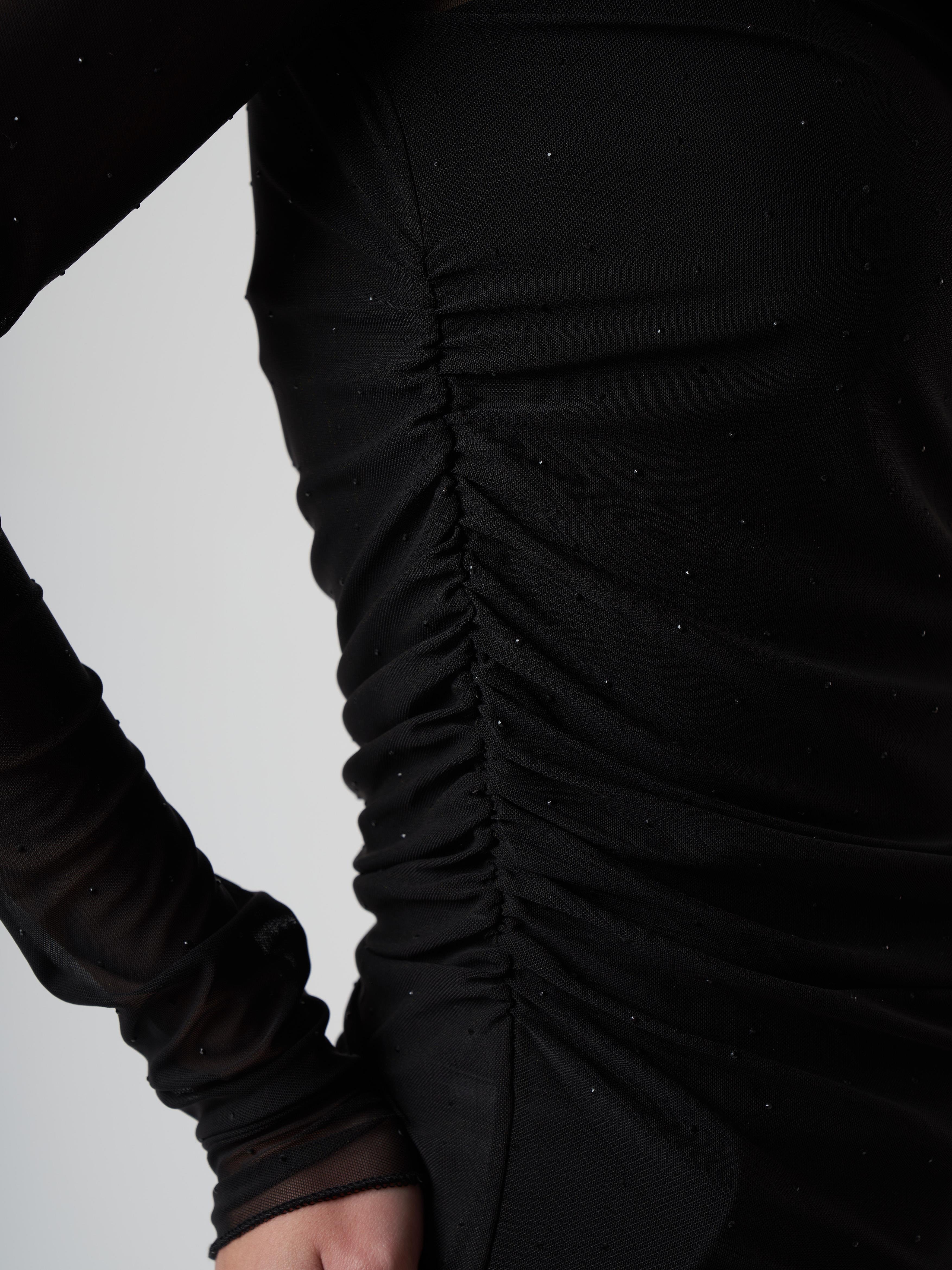 Taş Detaylı Uzun Kol Tül Bluz Siyah