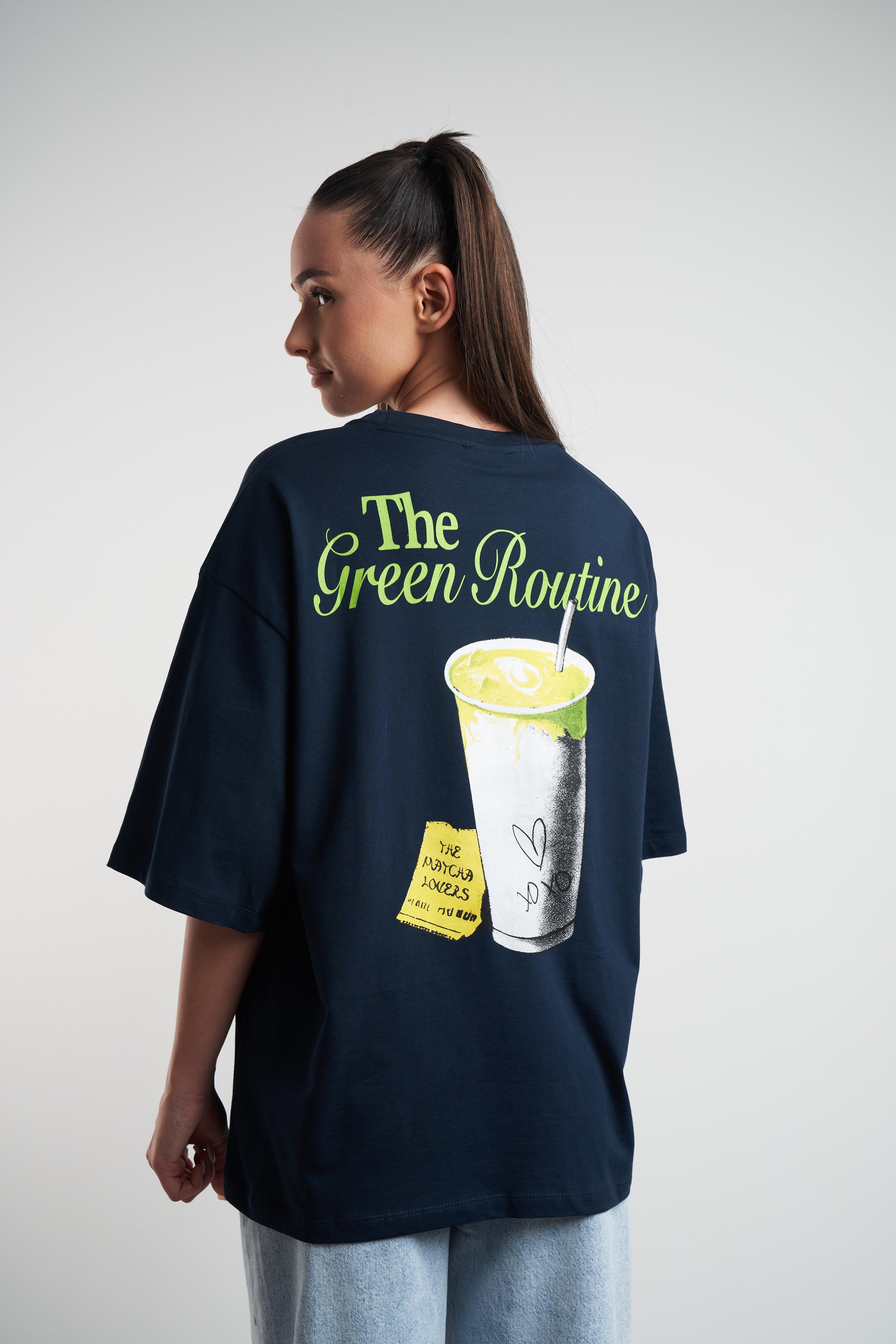 The Green Routine Baskılı Oversize Kısa Kol T-shirt Lacivert