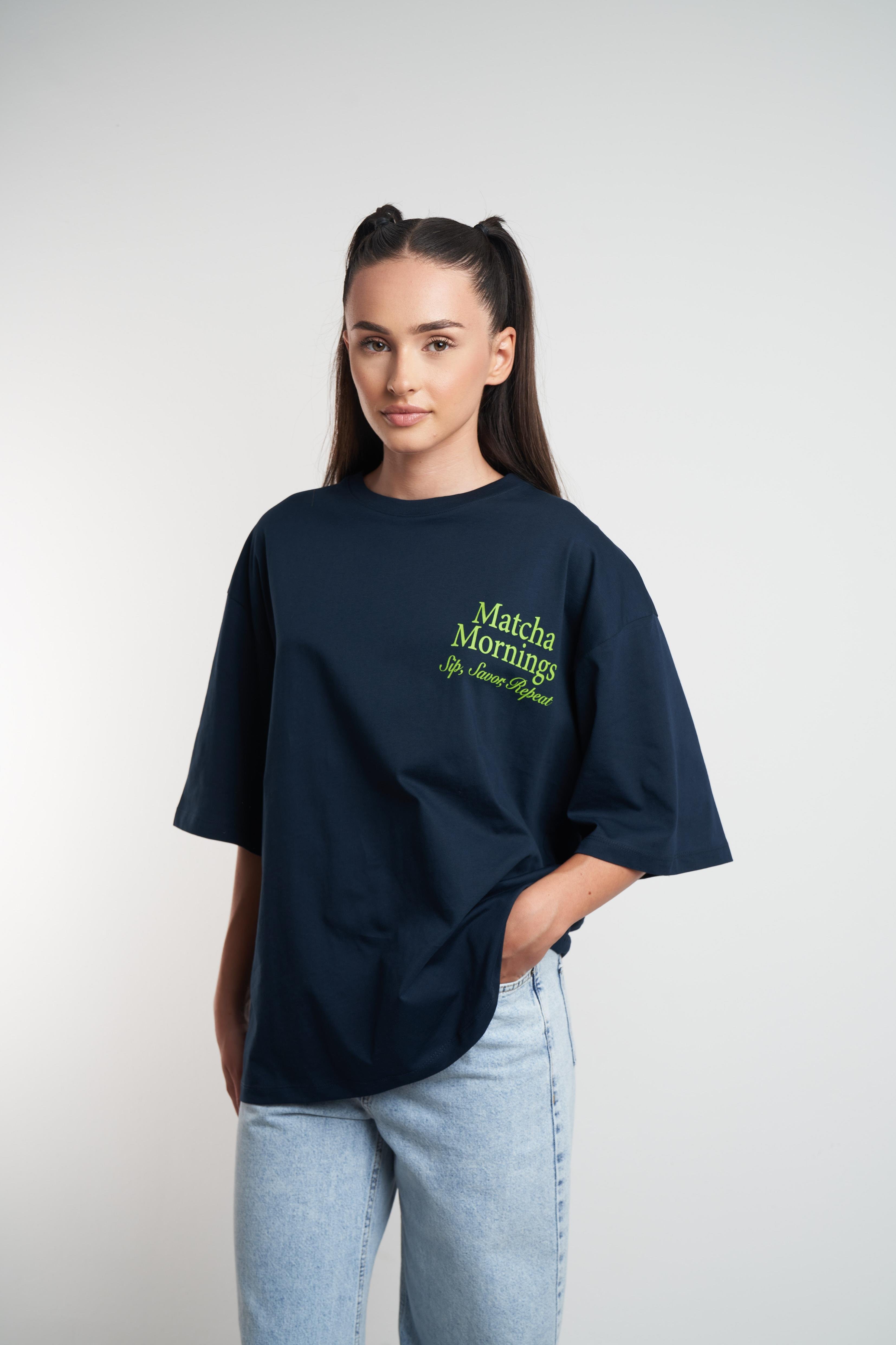 The Green Routine Baskılı Oversize Kısa Kol T-shirt Lacivert