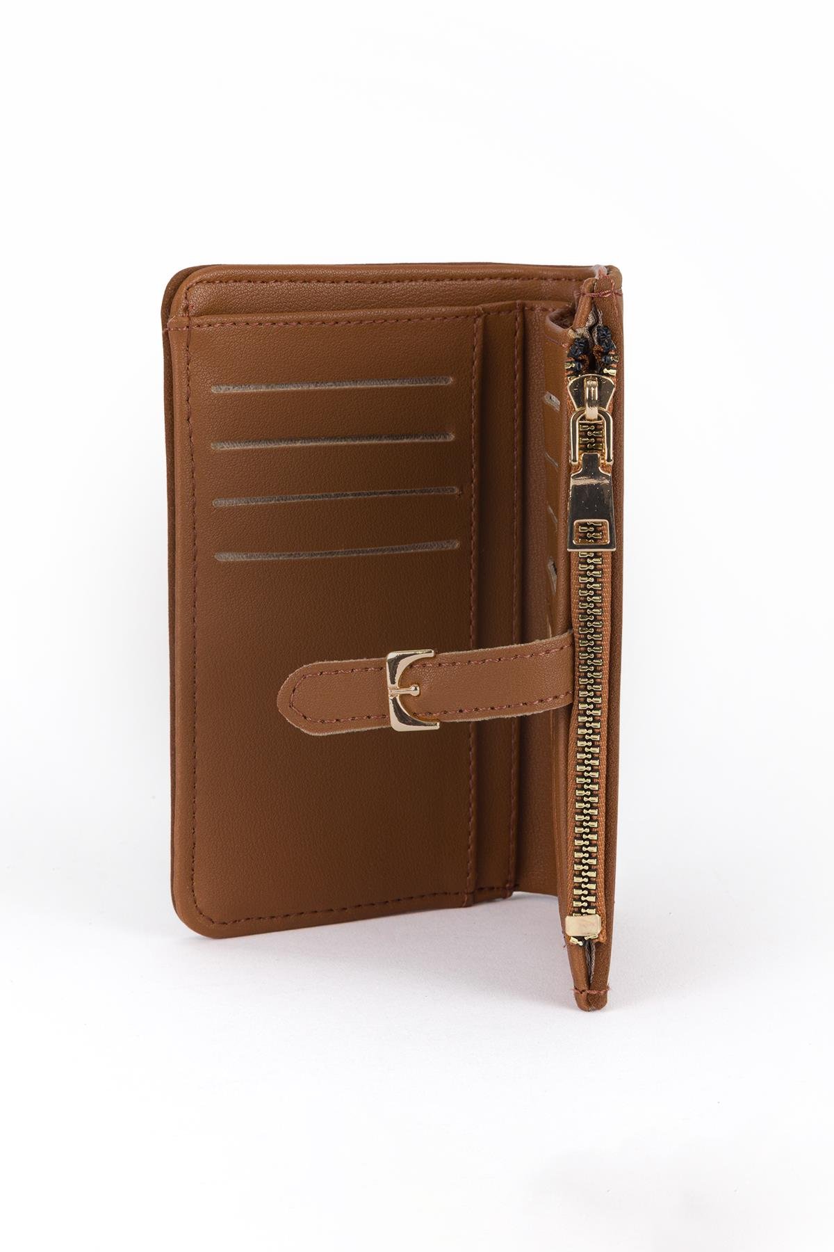 Tokalı Süet Cüzdan Taba