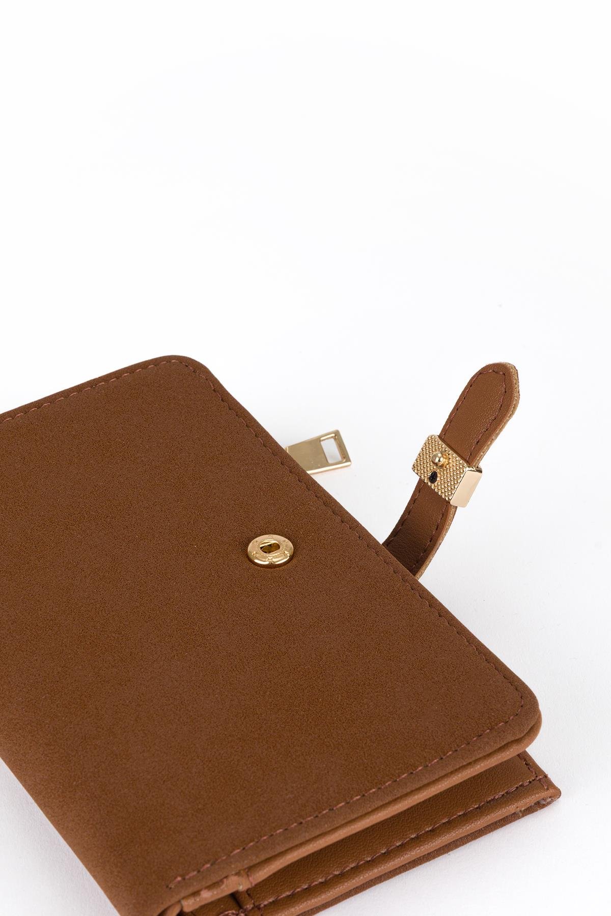 Tokalı Süet Cüzdan Taba