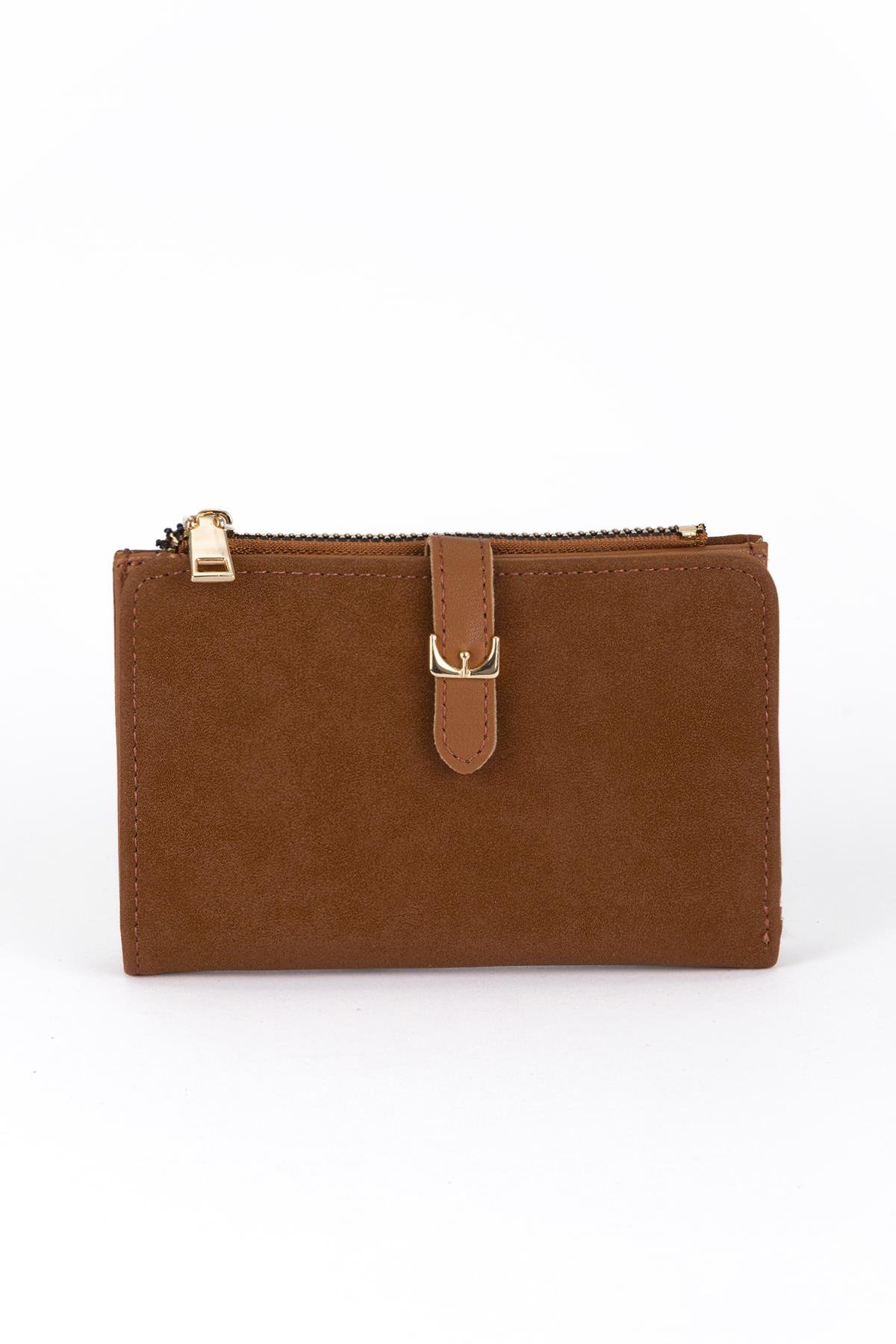 Tokalı Süet Cüzdan Taba