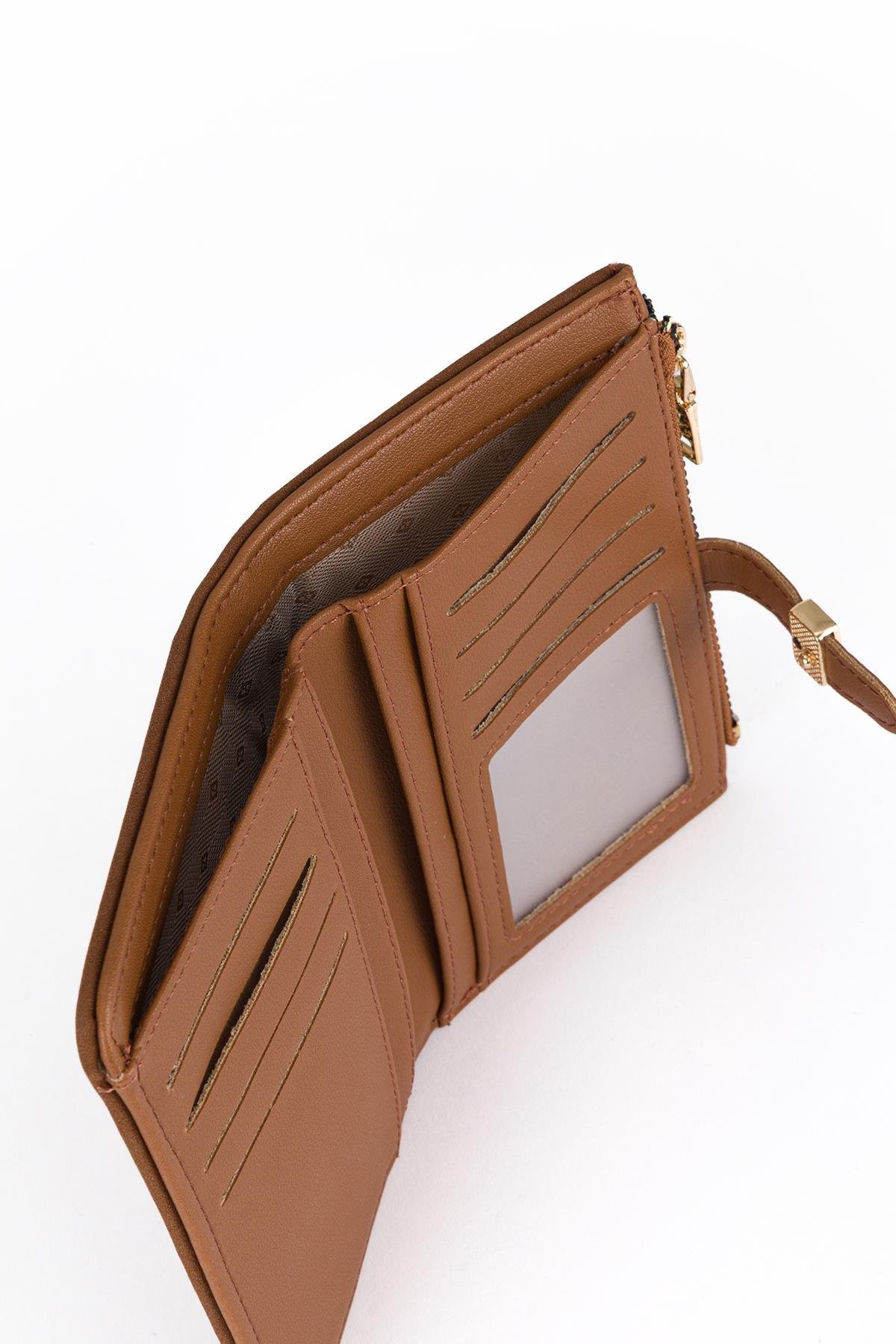 Tokalı Süet Cüzdan Taba