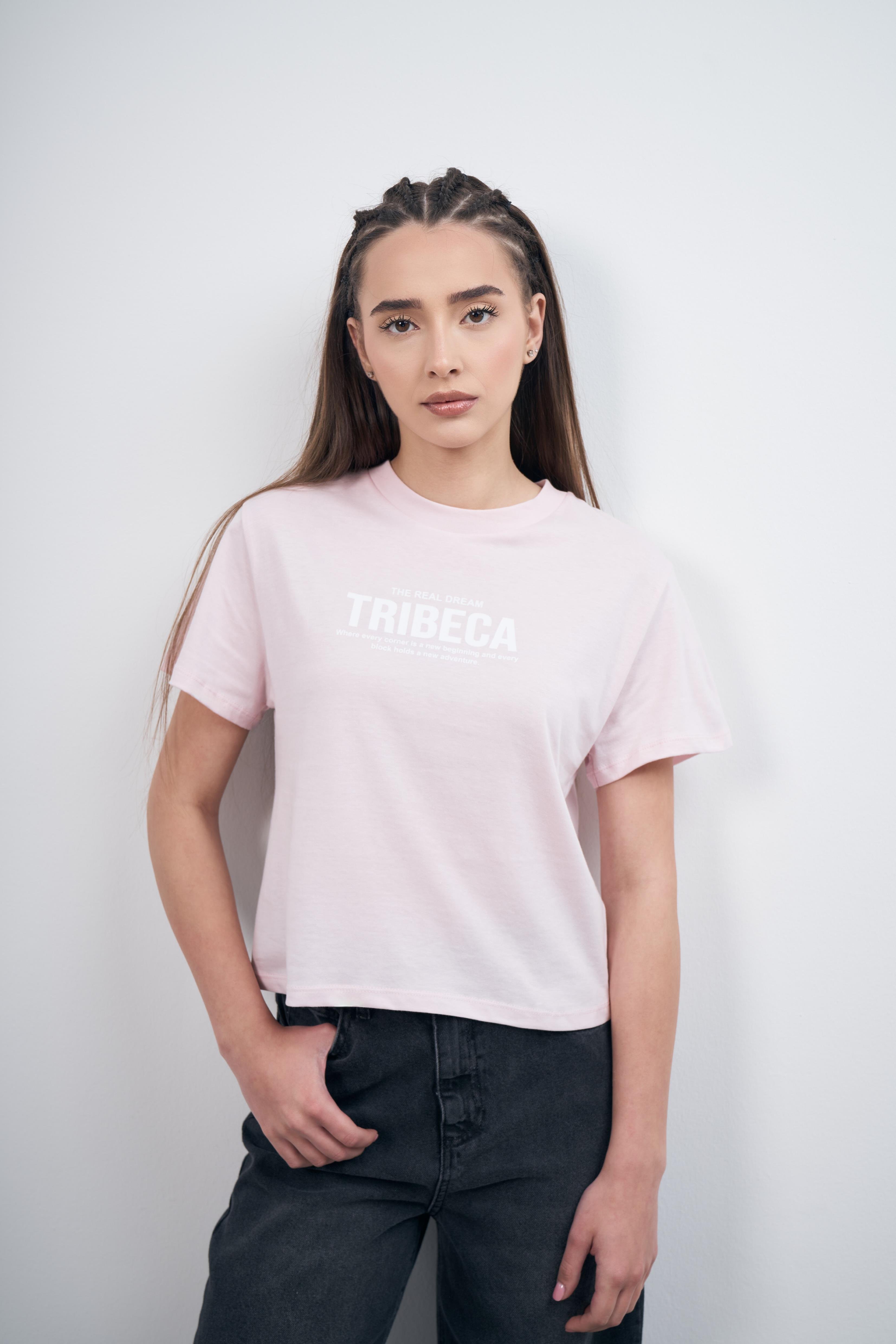 Tribeca Baskılı T-shirt Toz Pembe