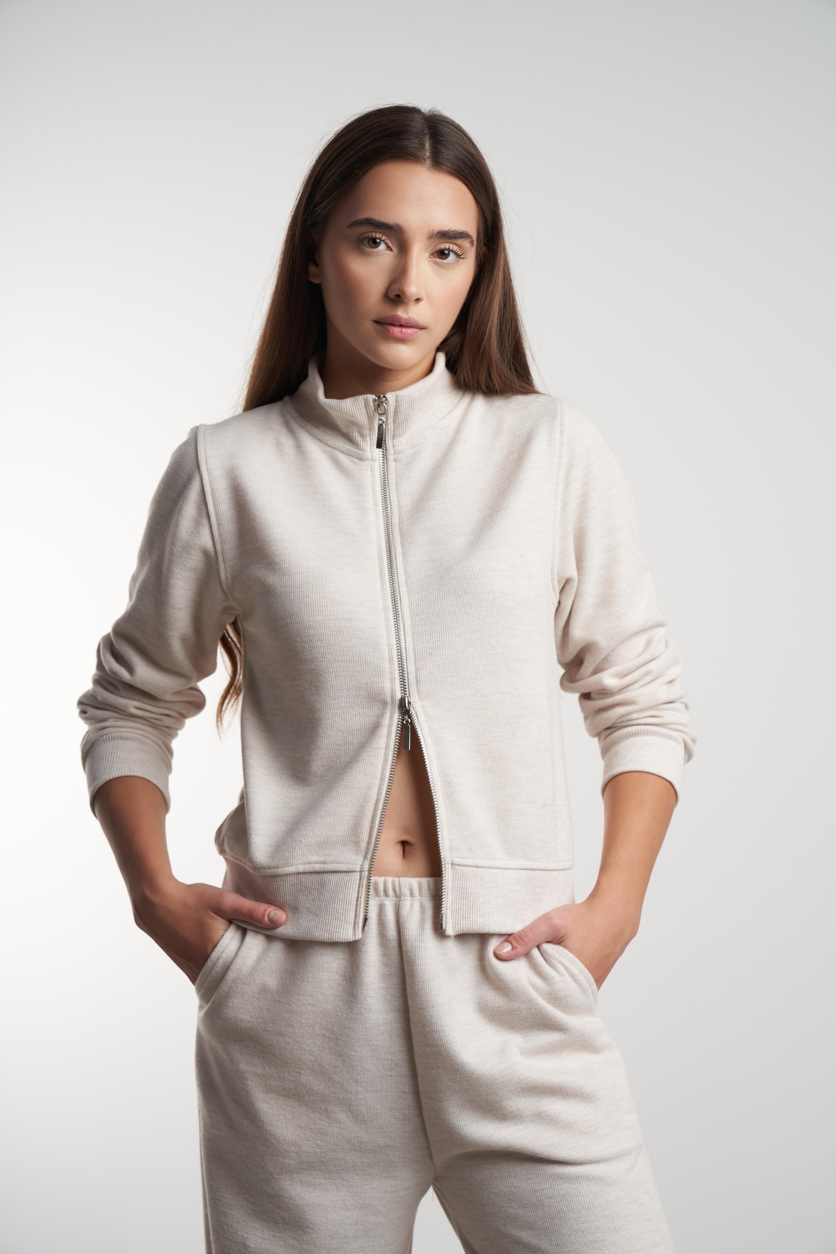 Triko Kısa Sweatshirt Ceket Bejmelanj