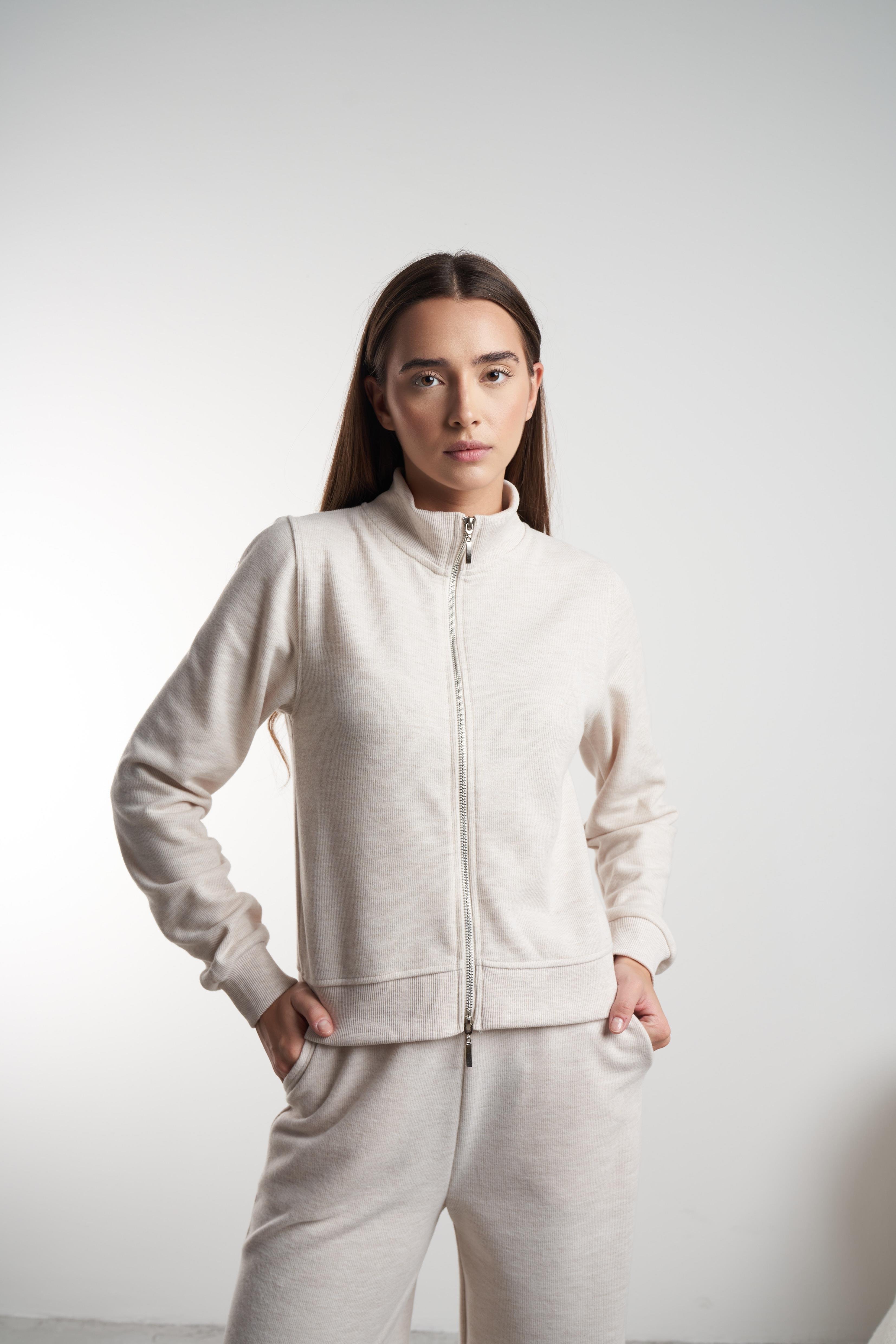 Triko Kısa Sweatshirt Ceket Bejmelanj