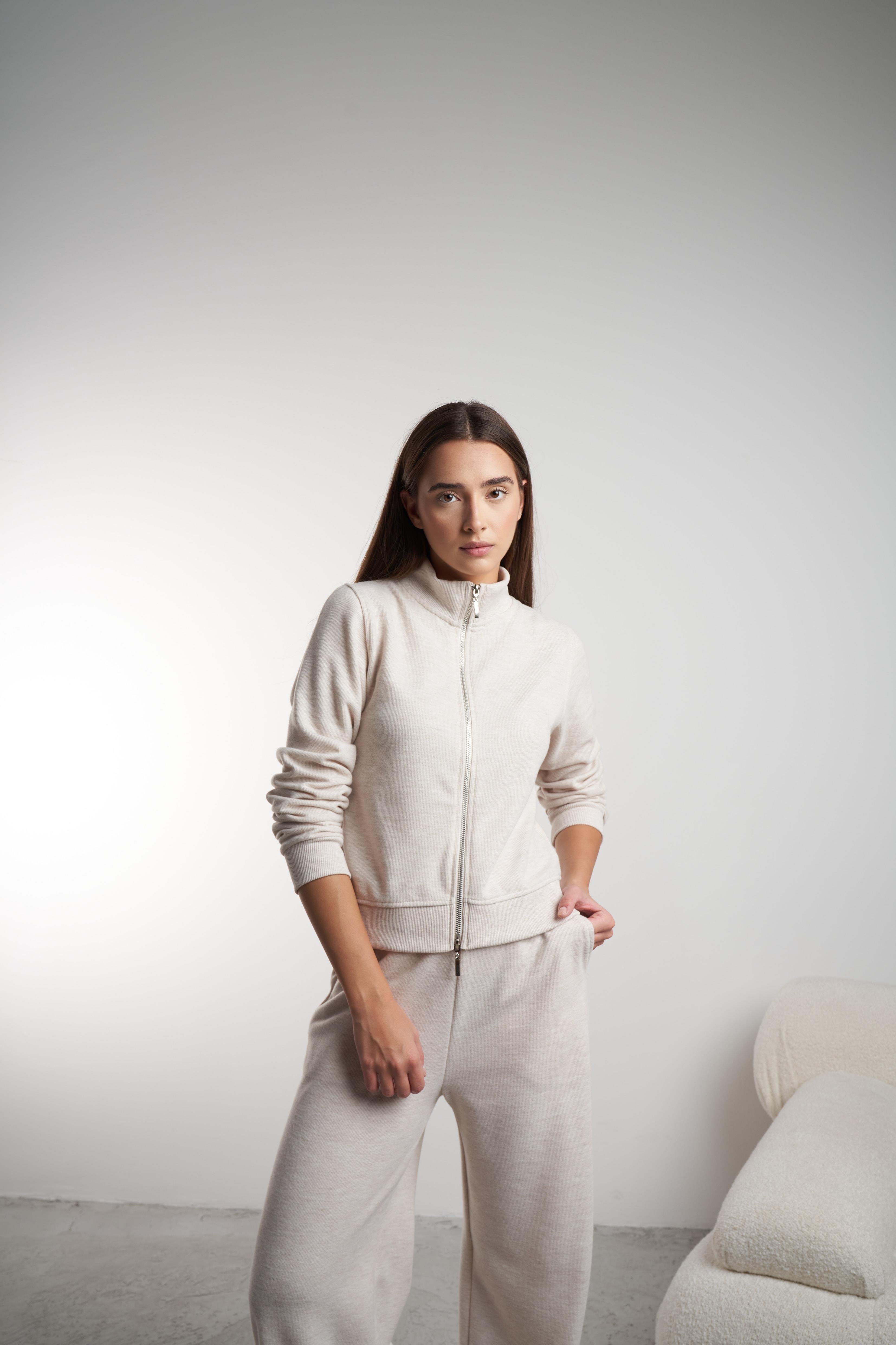 Triko Kısa Sweatshirt Ceket Bejmelanj