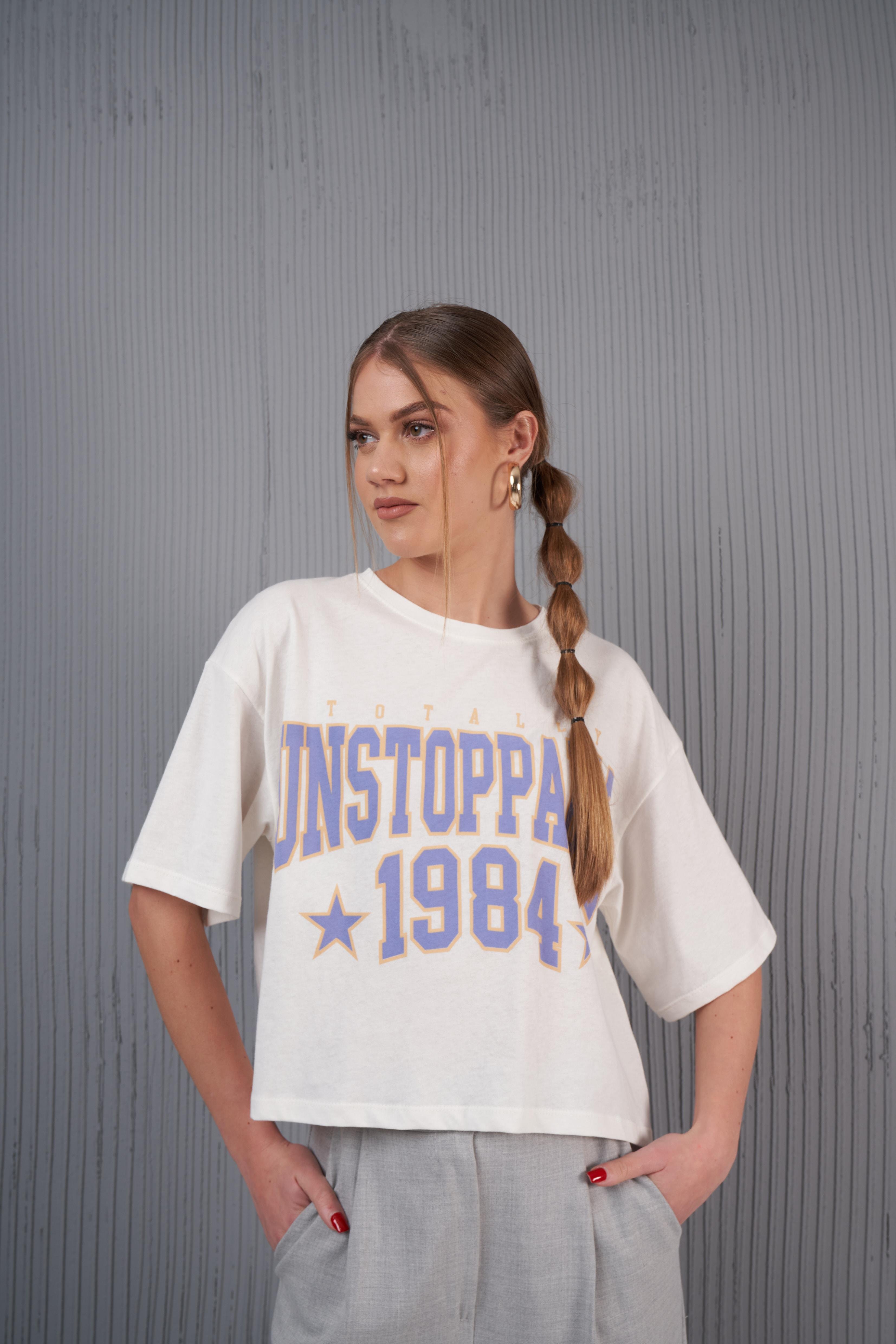 Unstoppable Baskılı Kısa T-shirt Ekru