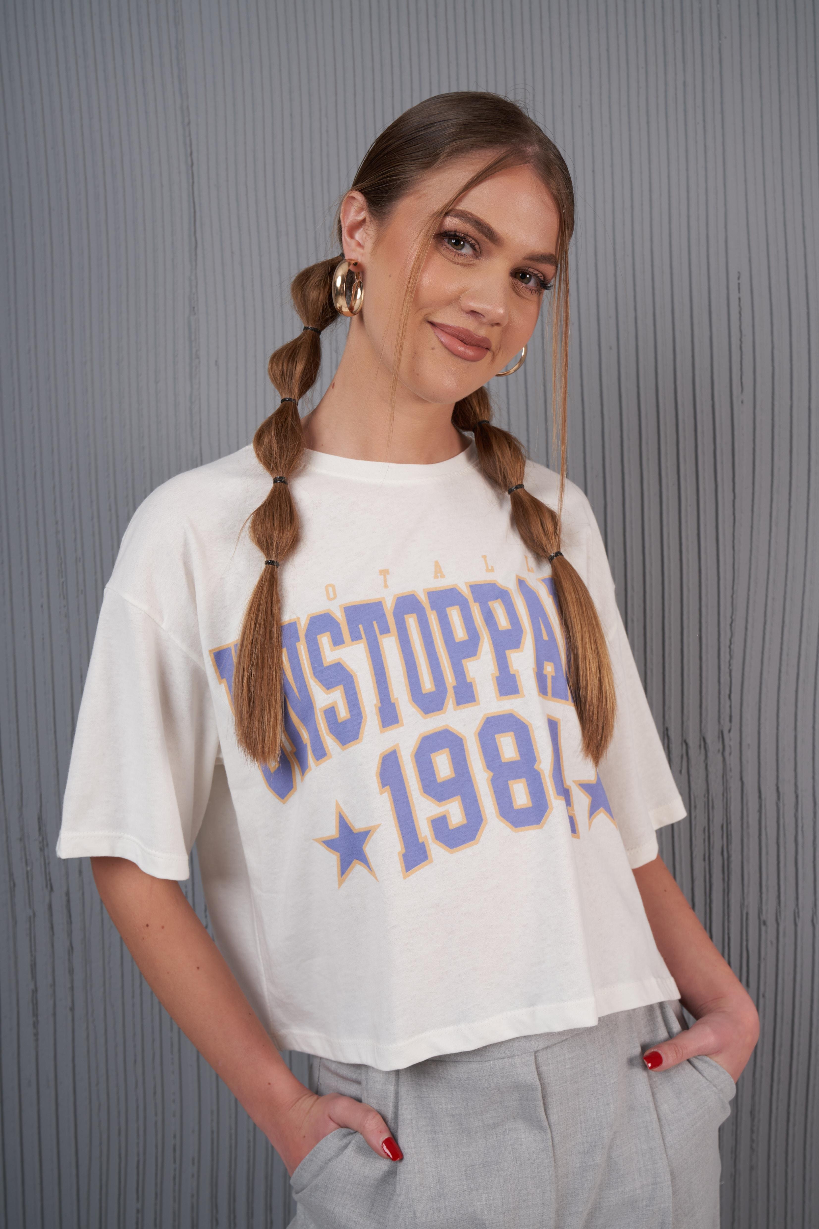 Unstoppable Baskılı Kısa T-shirt Ekru