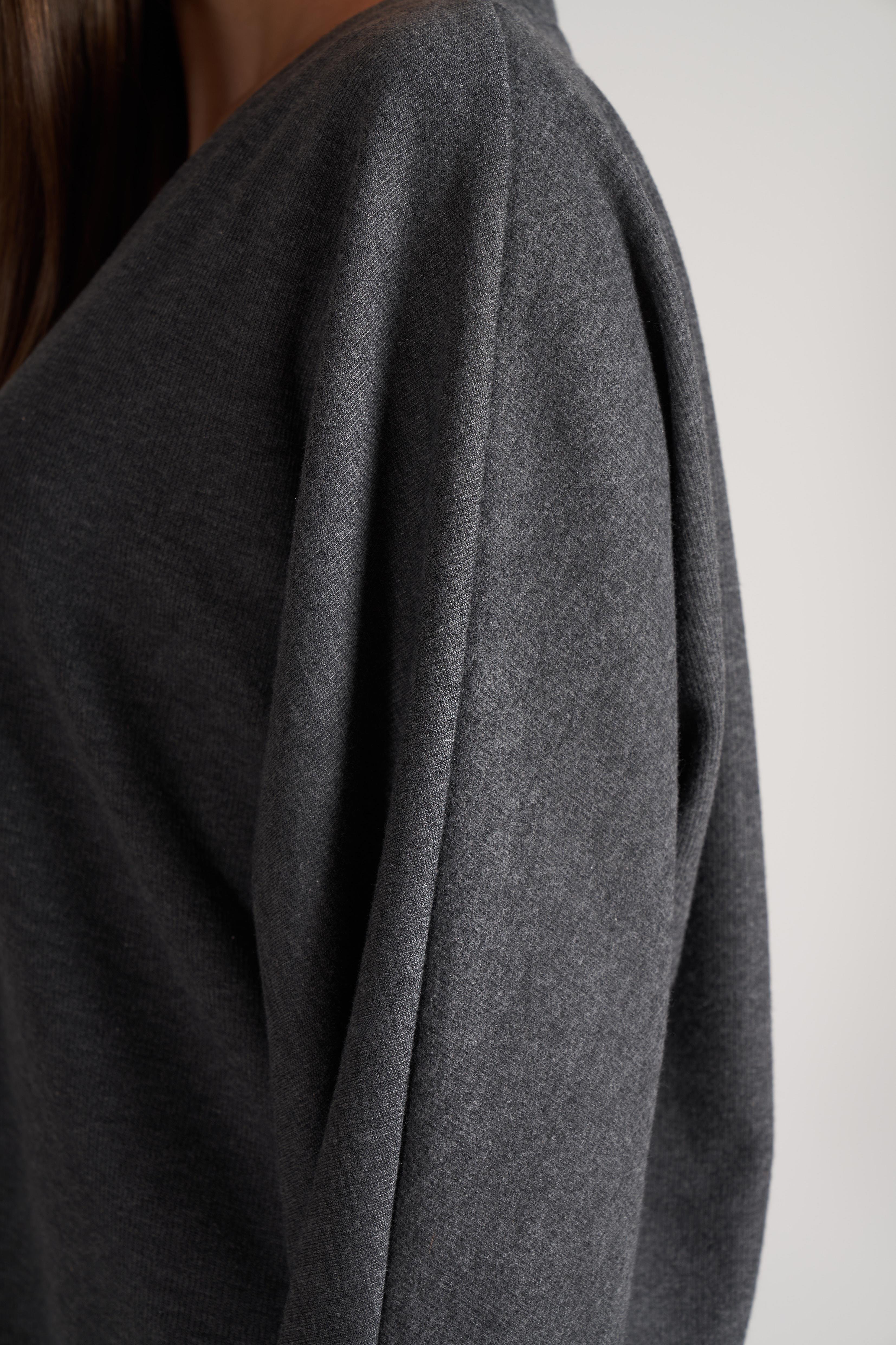 V Yaka Triko Uzun Kol Bluz Antrasit Melanj