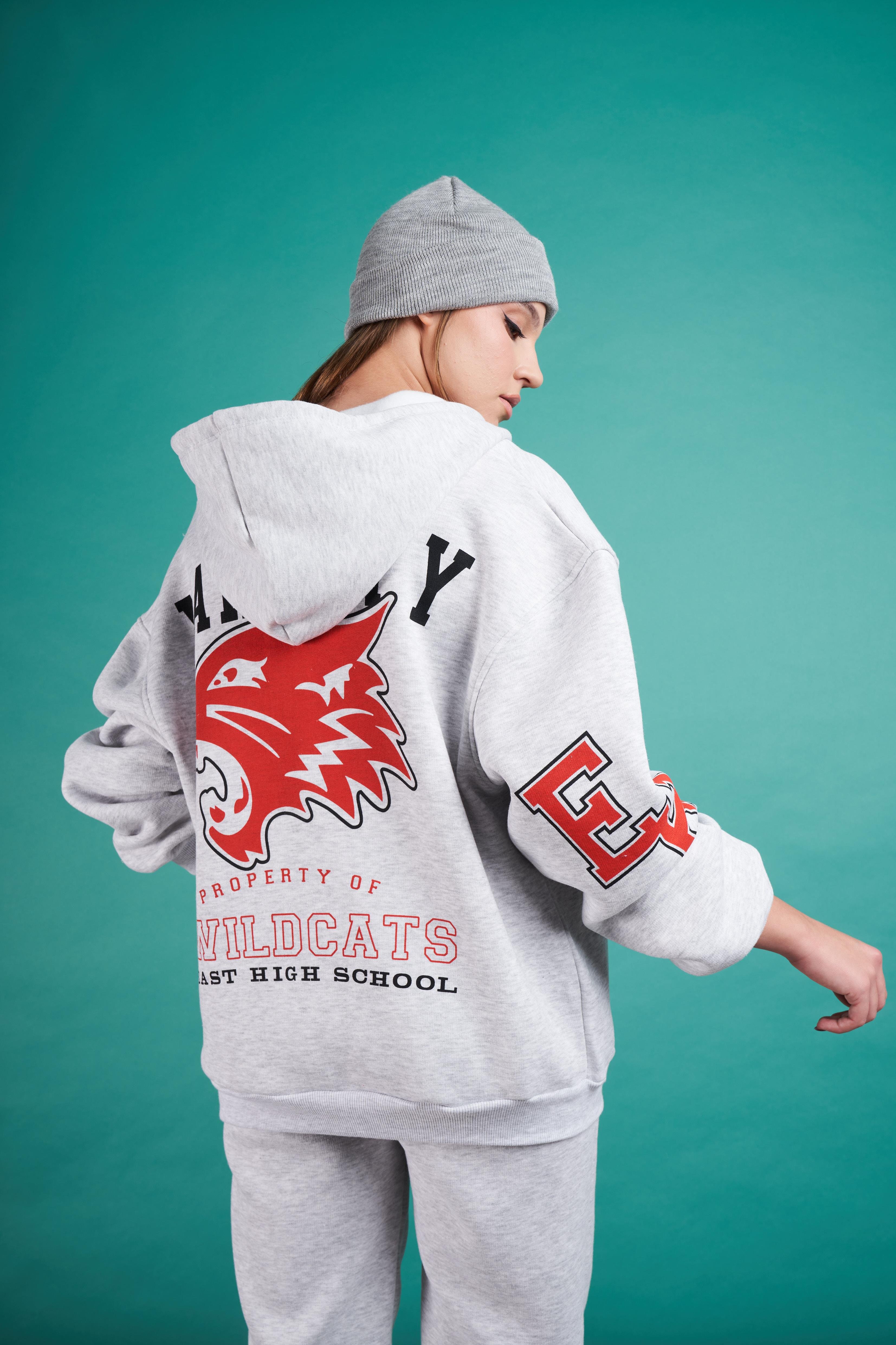Varsity Baskılı Oversize Sweatshirt Ceket Karmelanj