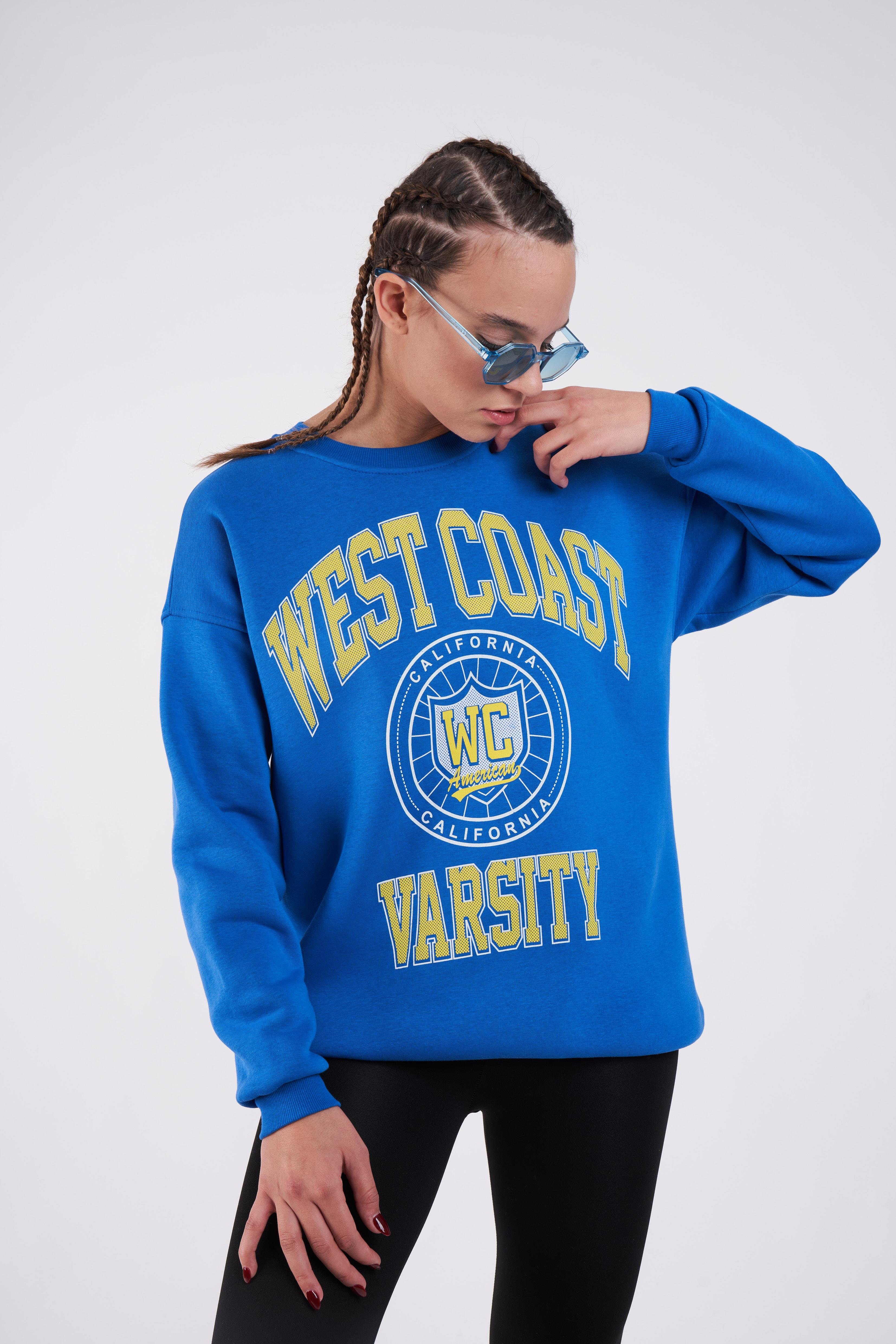 West Coast Baskılı Oversize Sweatshirt Sax