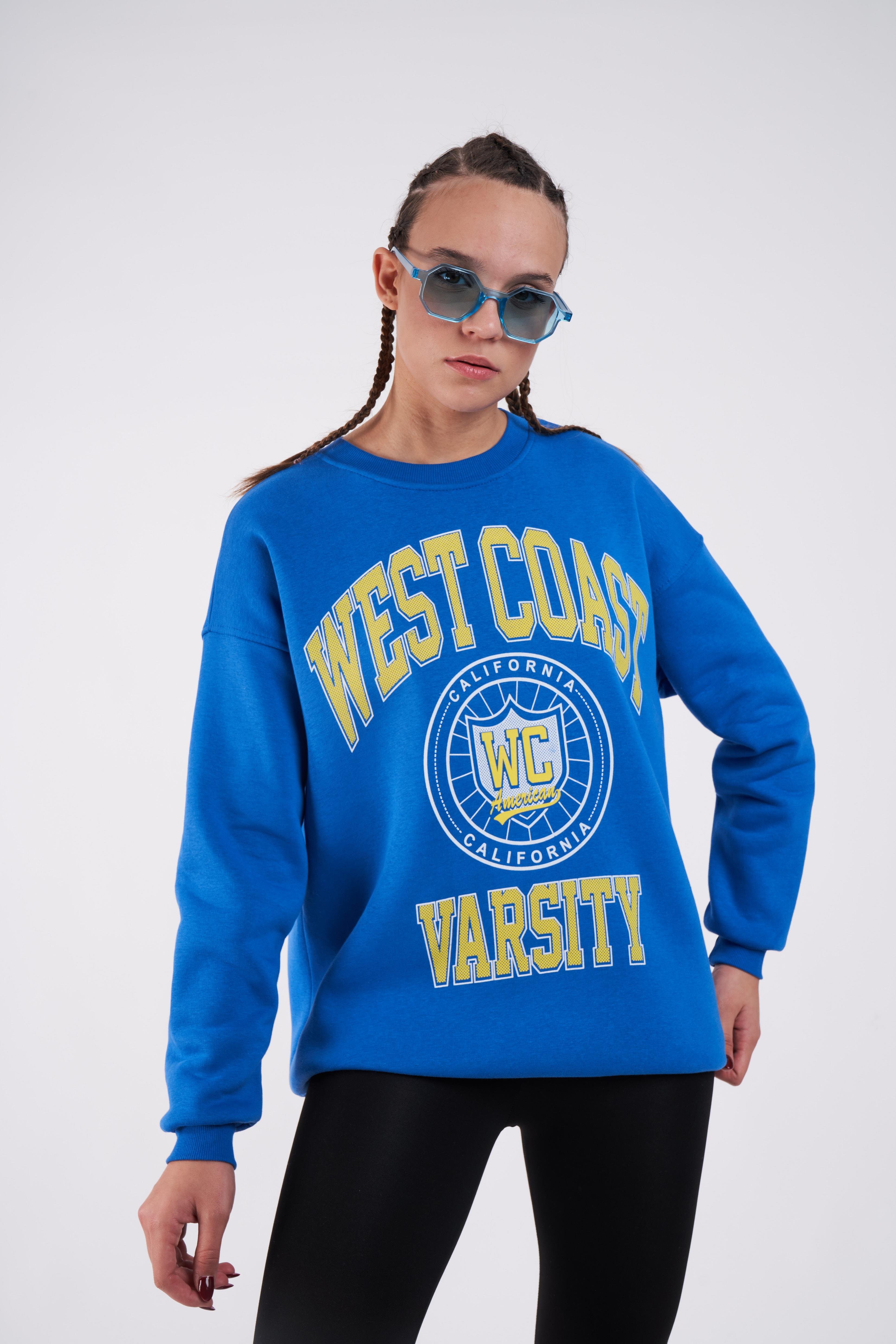 West Coast Baskılı Oversize Sweatshirt Sax