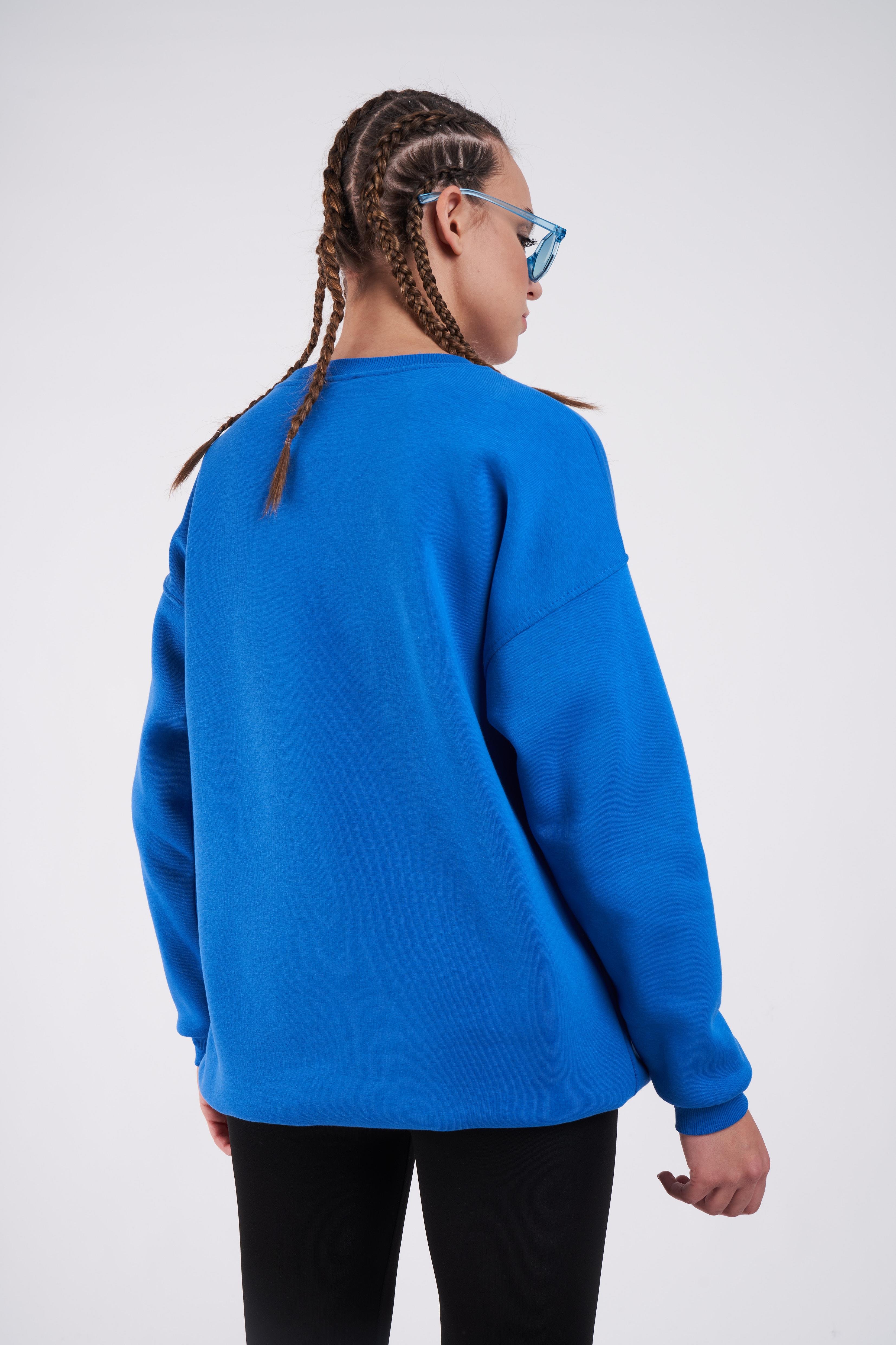 West Coast Baskılı Oversize Sweatshirt Sax