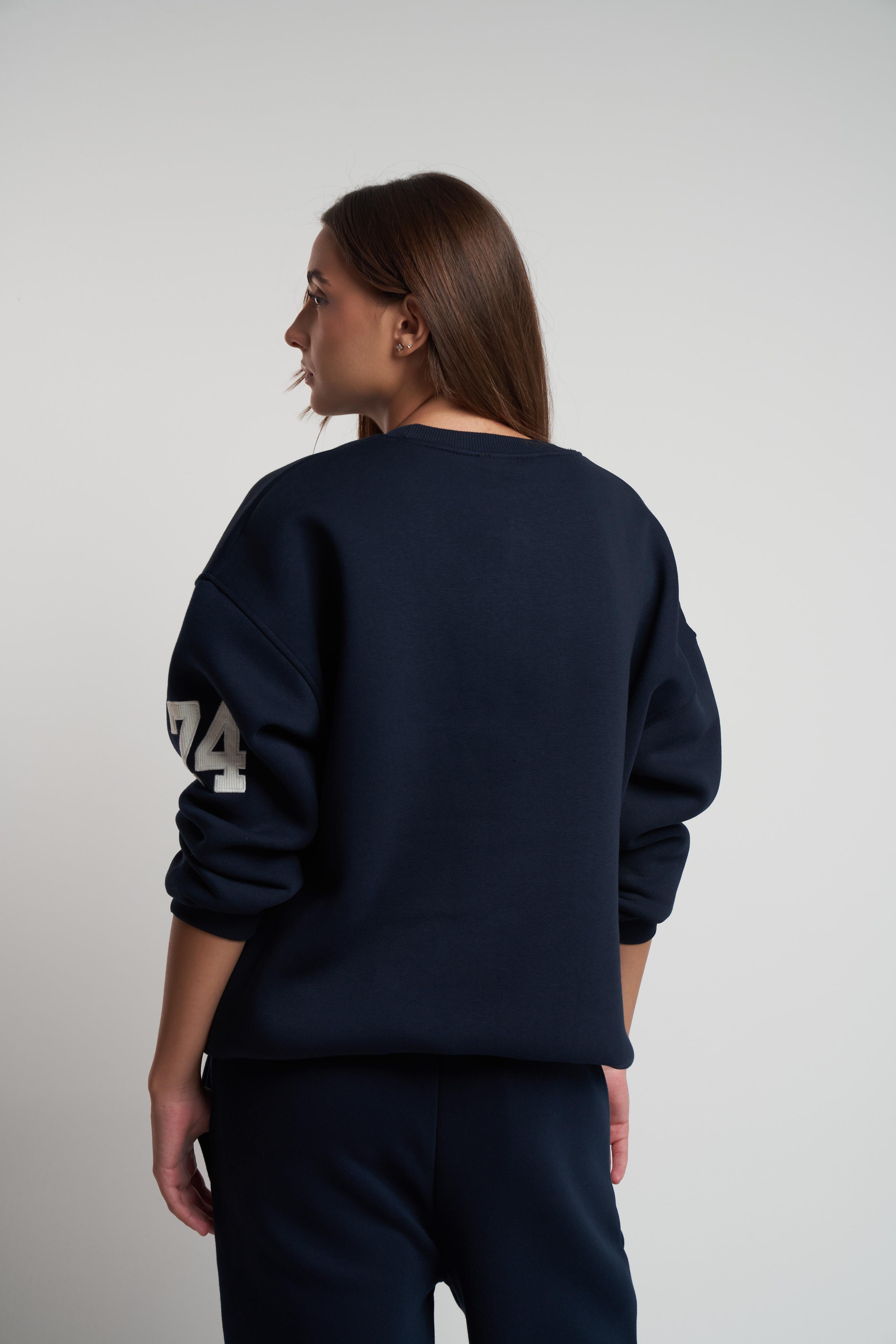 Yale Baskılı Şardonlu Sweatshirt Lacivert