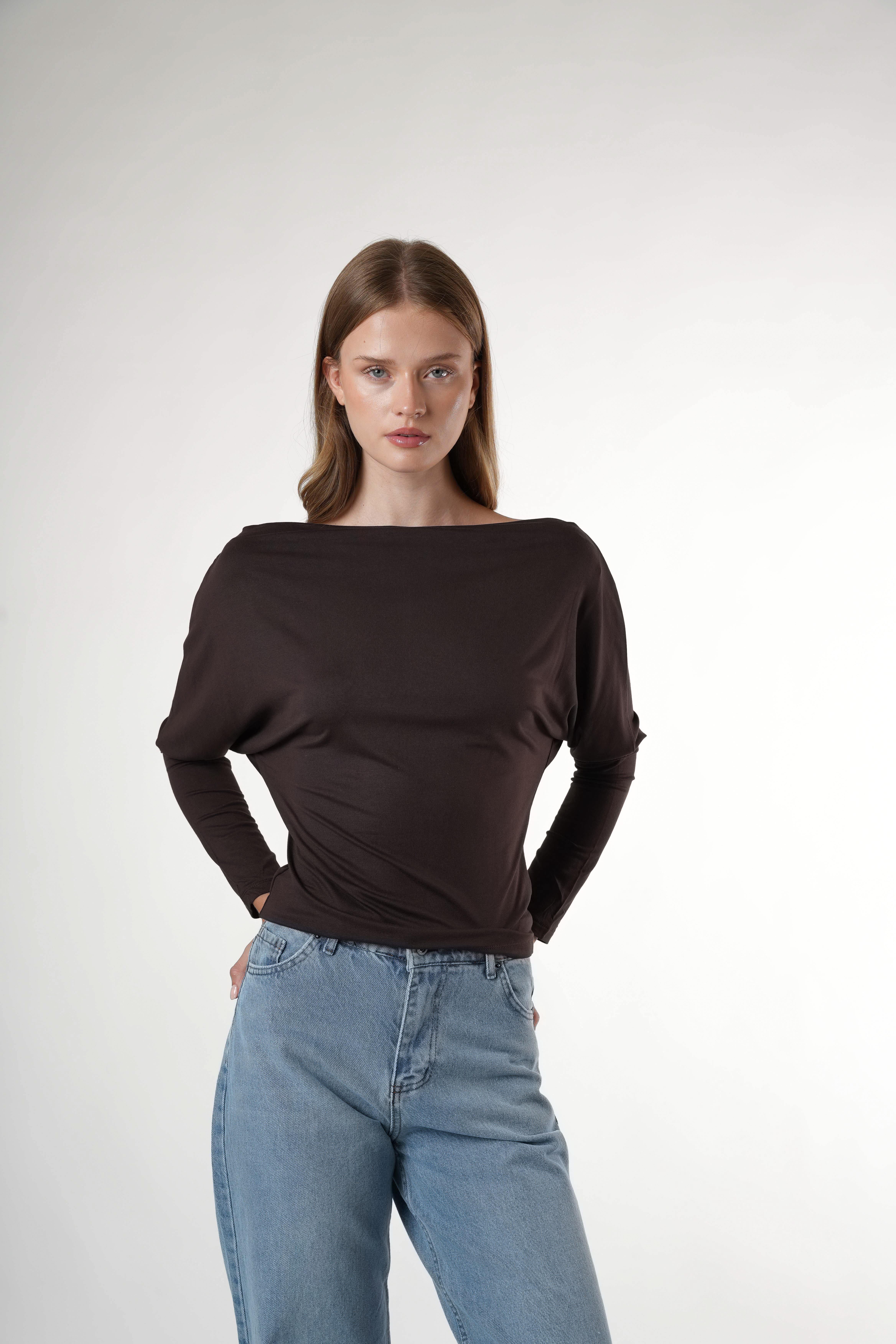 Yarasa Kol Basic Bluz Acı Kahve