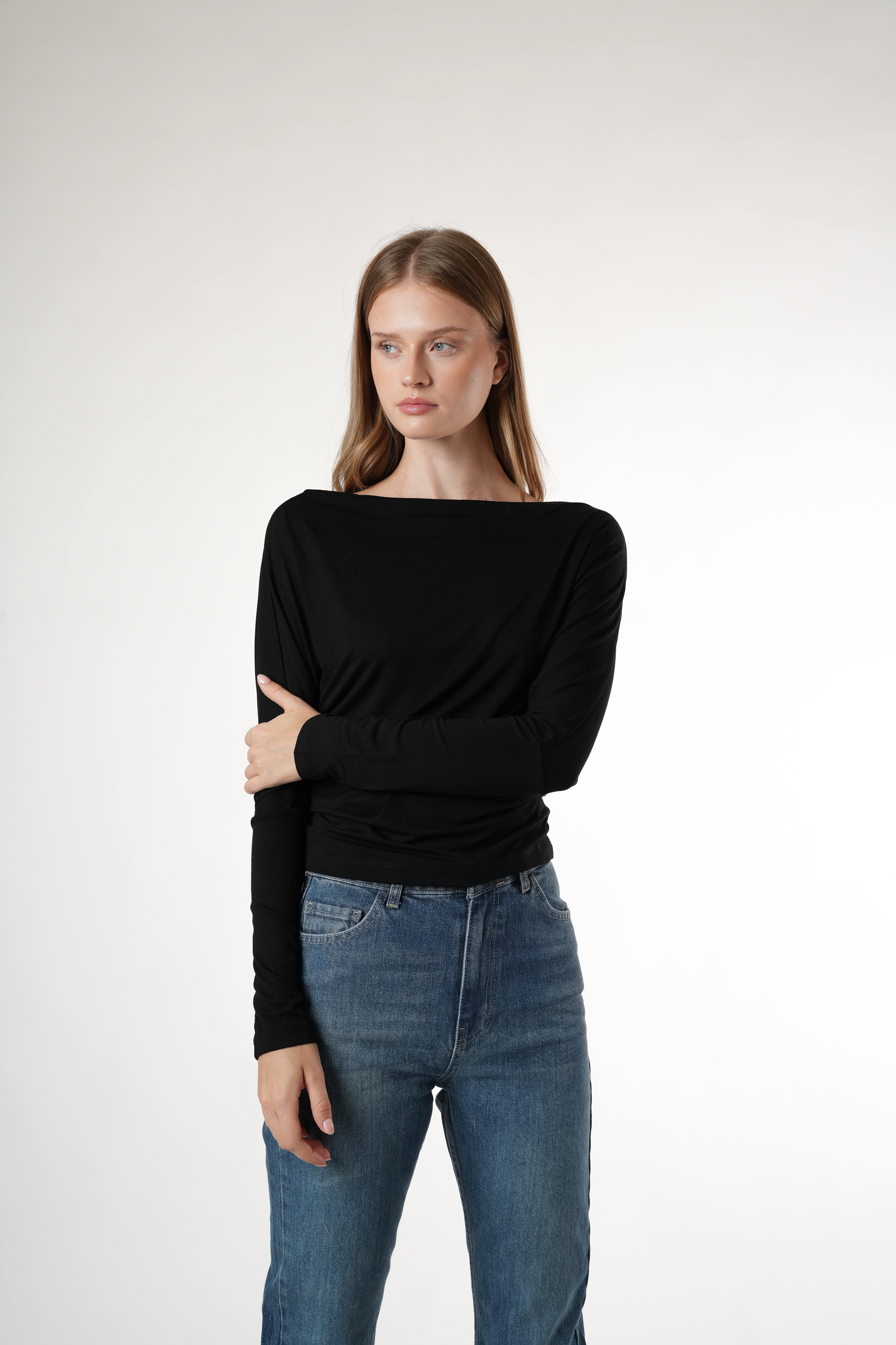 Yarasa Kol Basic Bluz Siyah