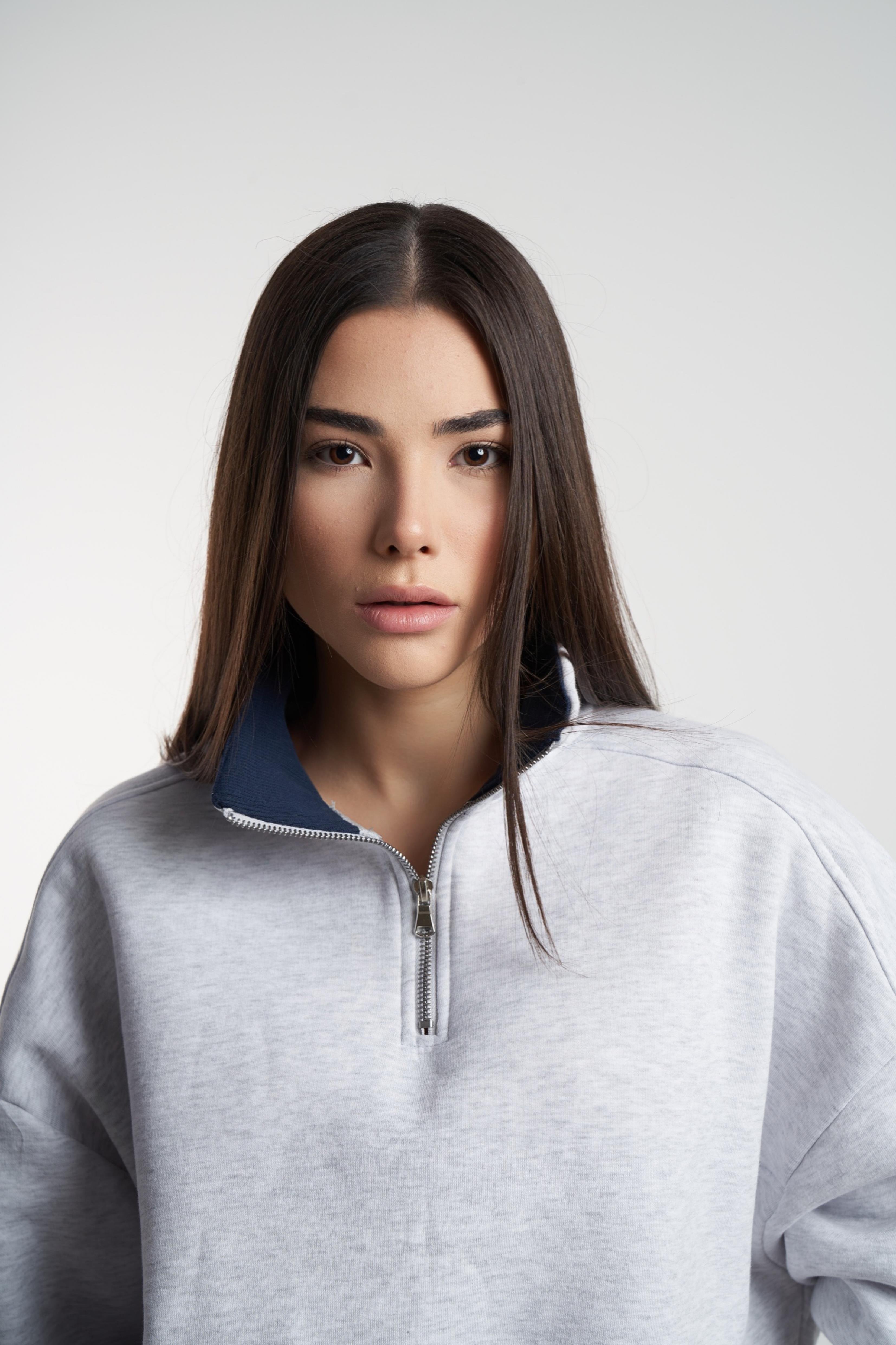 Yarım Fermuar Kısa Sweatshirt Karmelanj