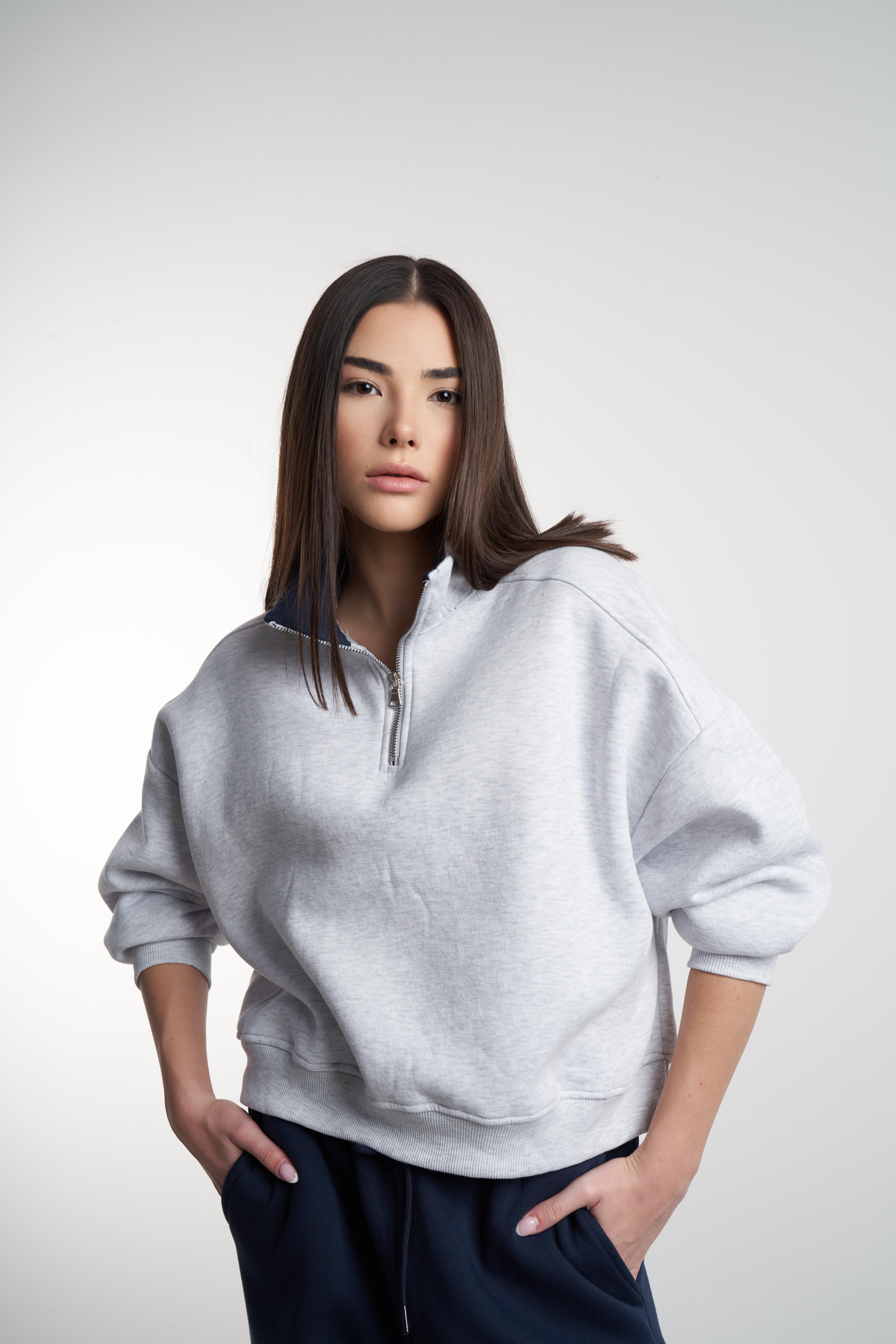 Yarım Fermuar Kısa Sweatshirt Karmelanj