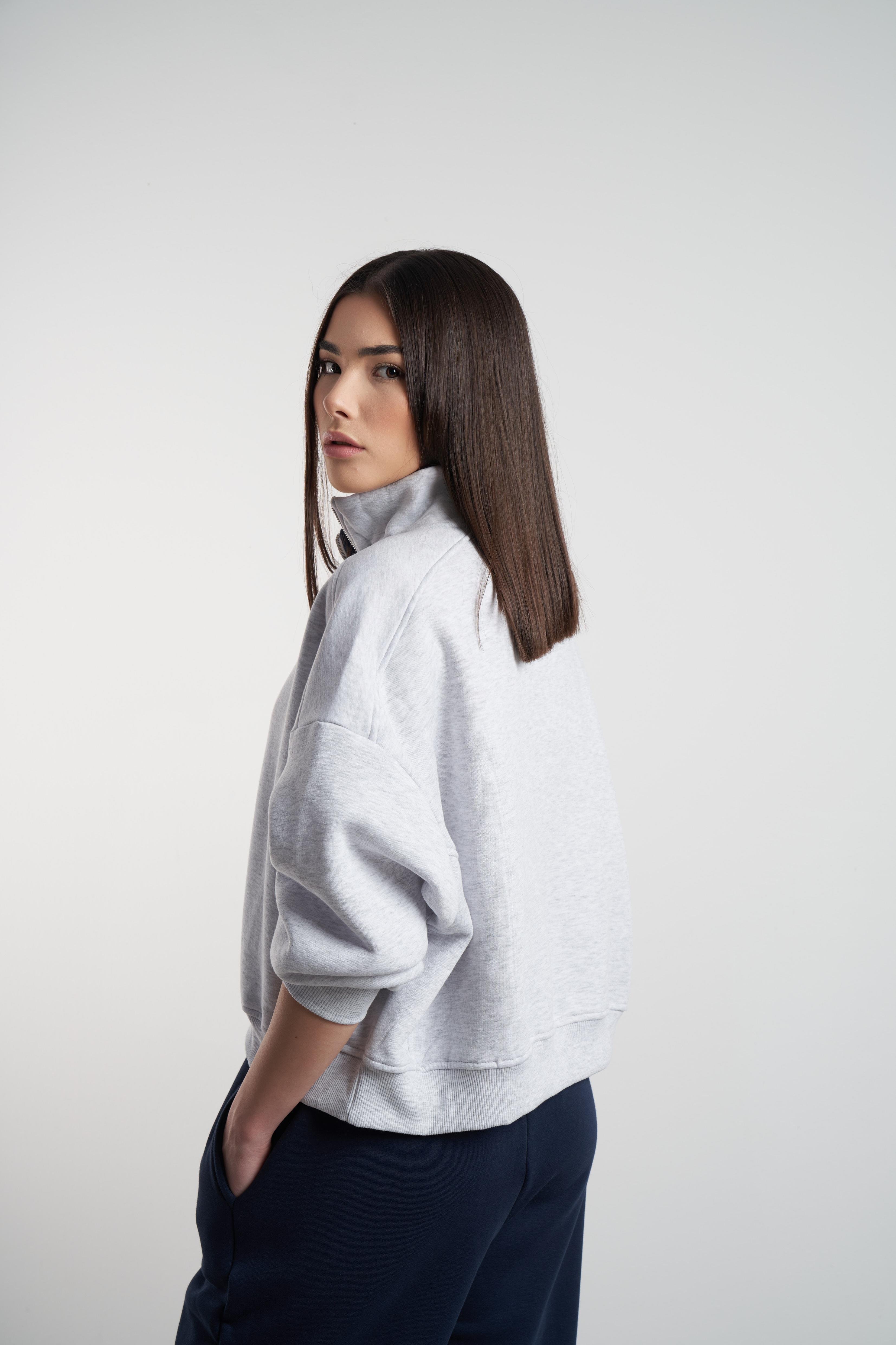 Yarım Fermuar Kısa Sweatshirt Karmelanj