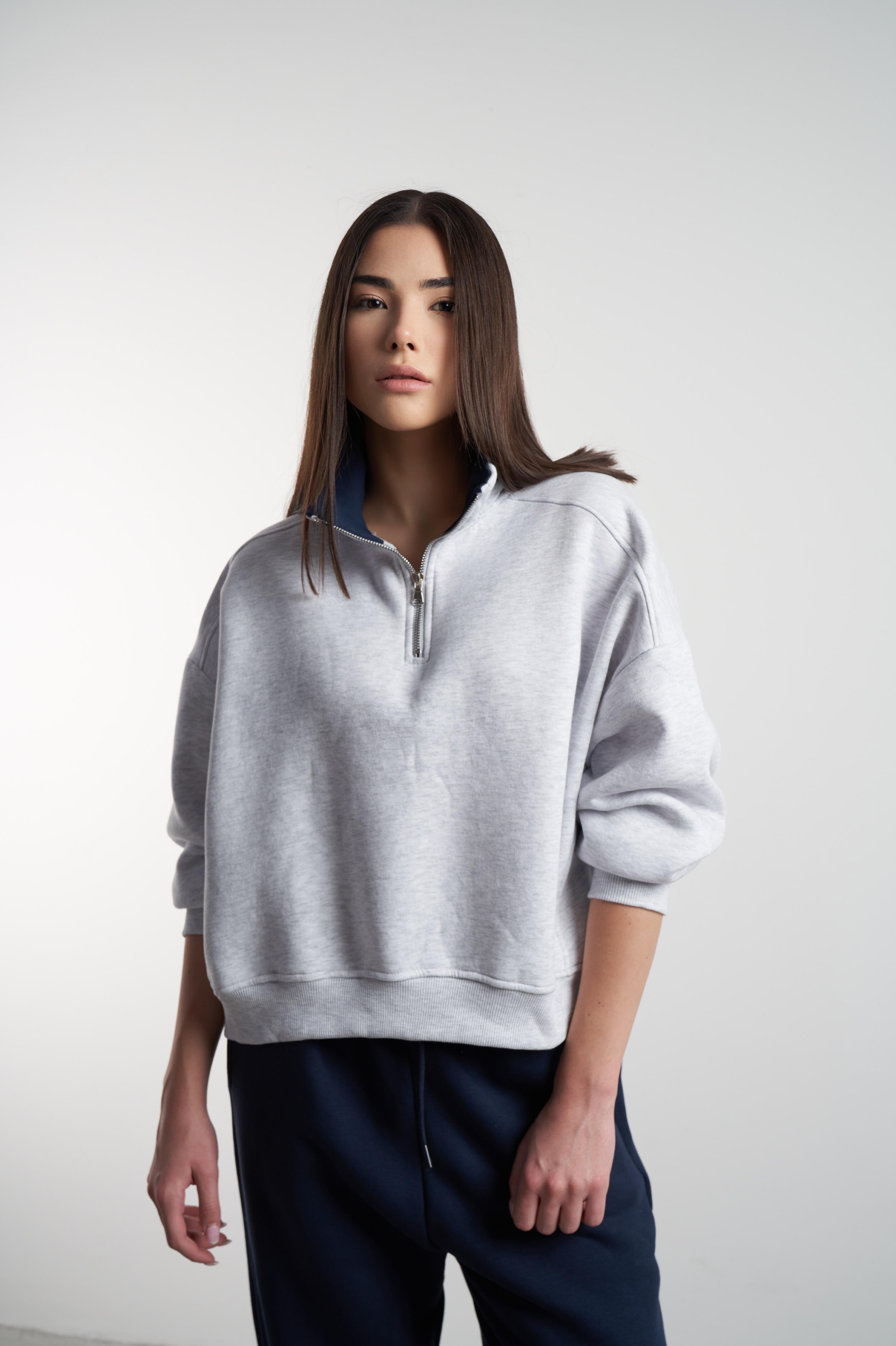 Yarım Fermuar Kısa Sweatshirt Karmelanj