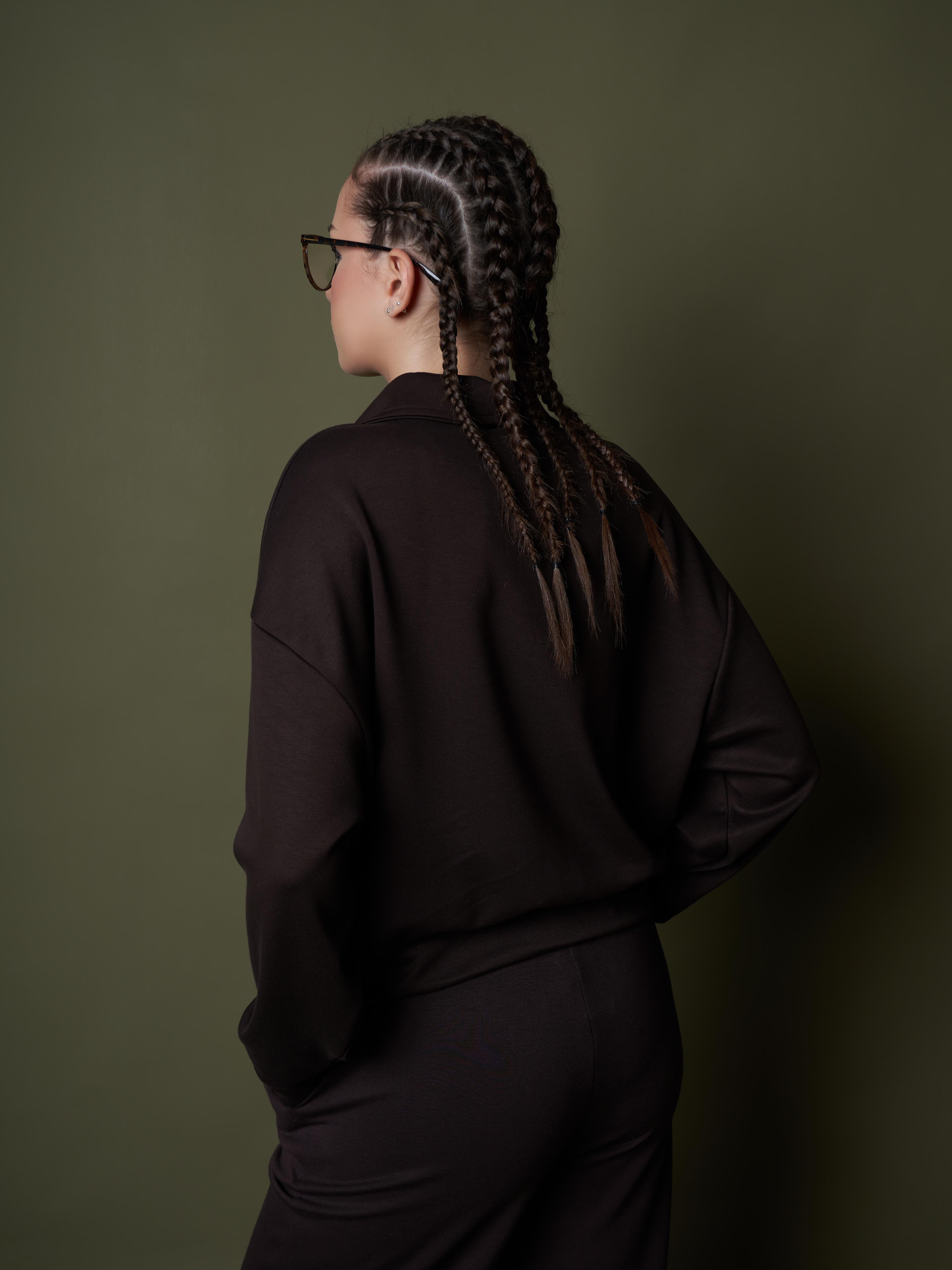 Yarım Fermuar Modal Kısa Sweatshirt Kahve