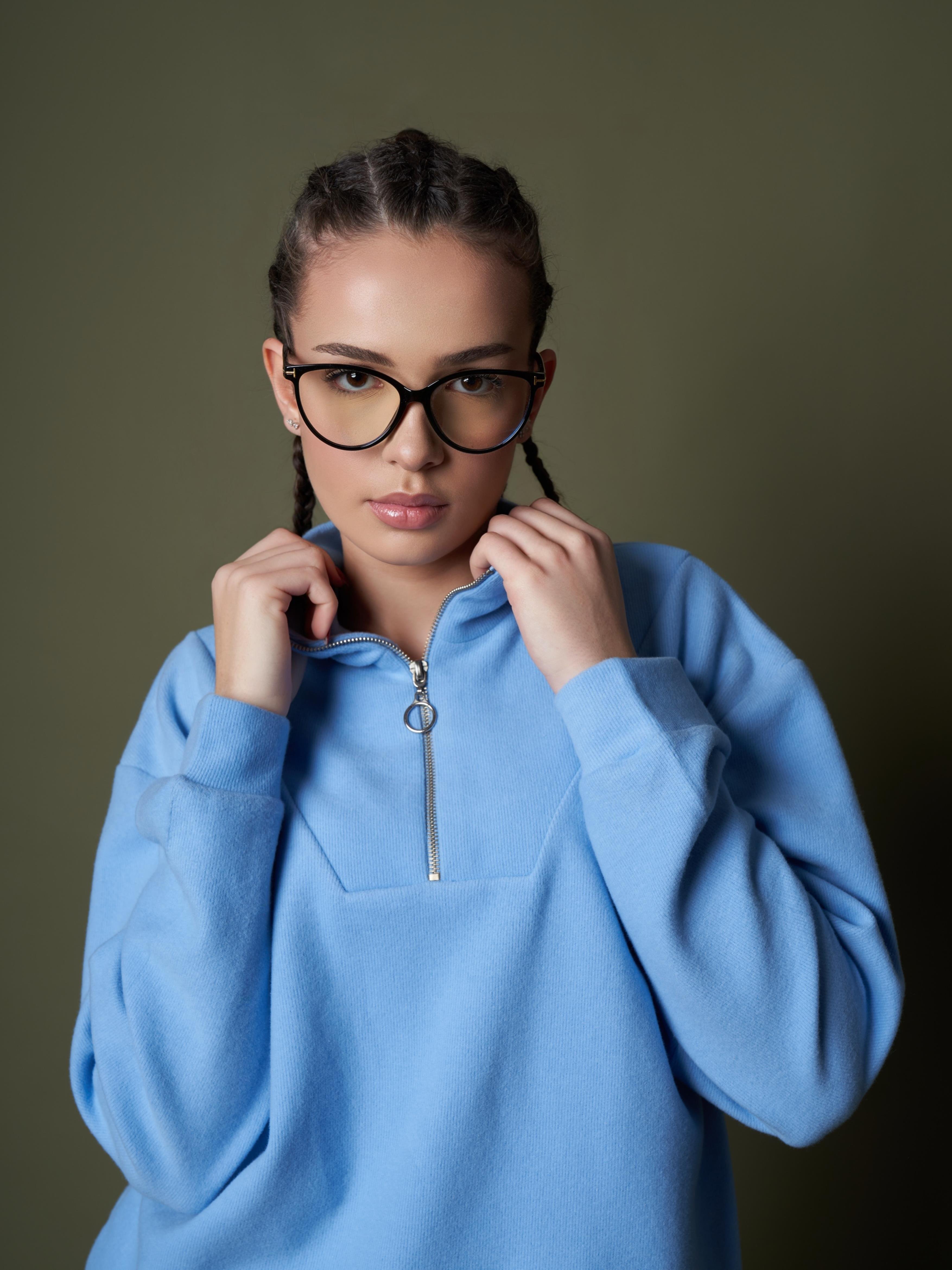 Yarım Fermuar Triko Sweatshirt Mavi