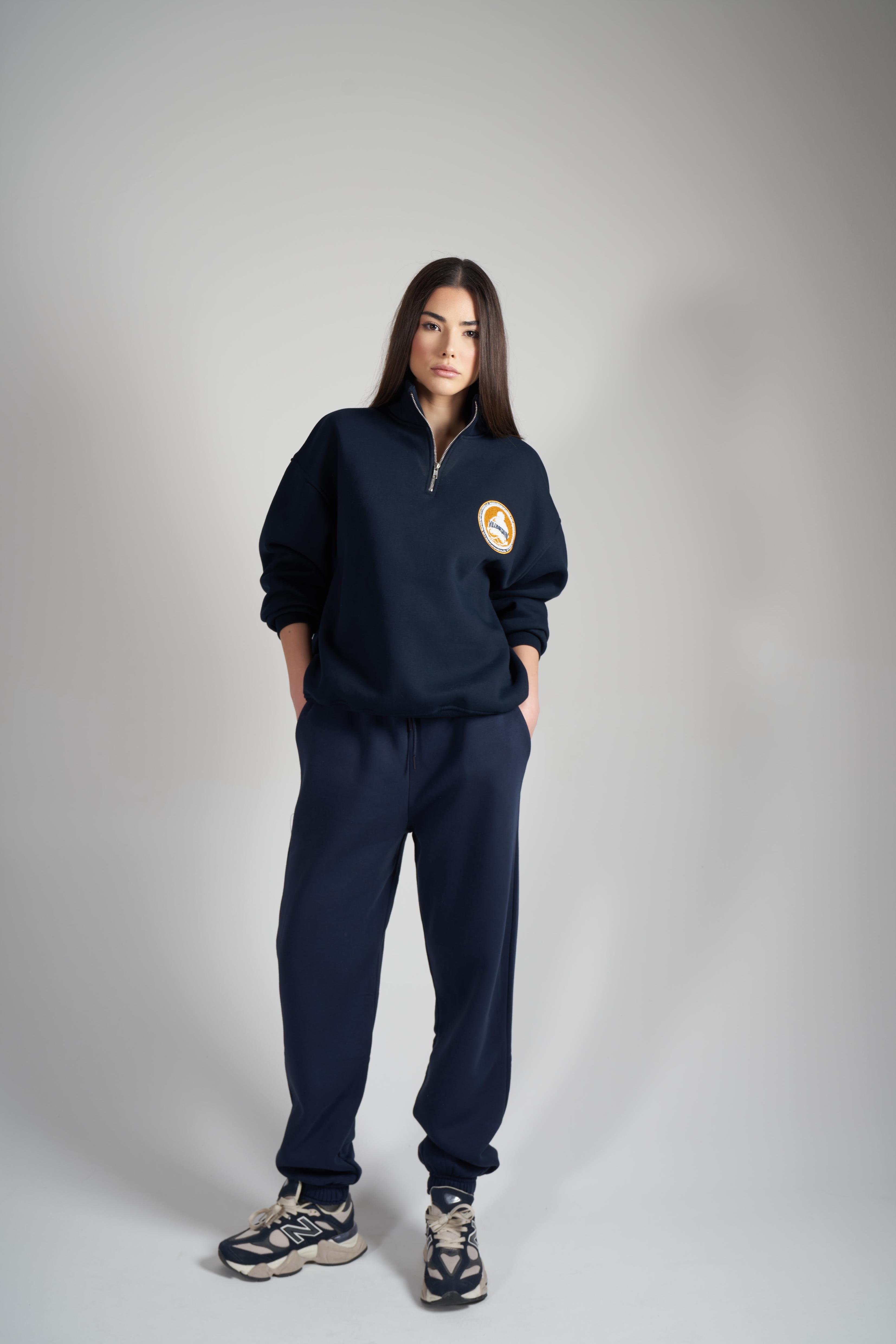 Yarım Fermuarlı Şardonlu Sweatshirt Lacivert