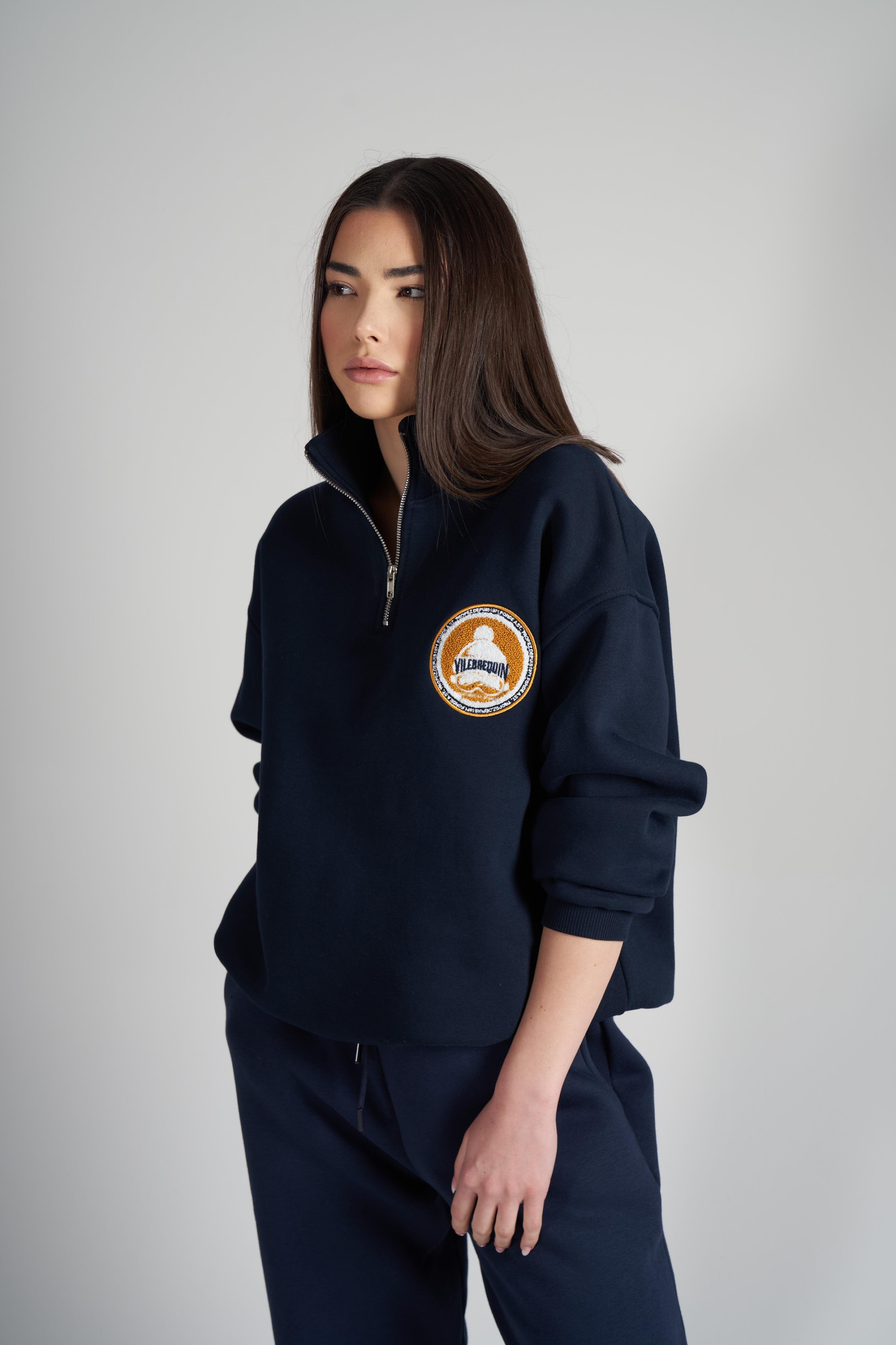 Yarım Fermuarlı Şardonlu Sweatshirt Lacivert