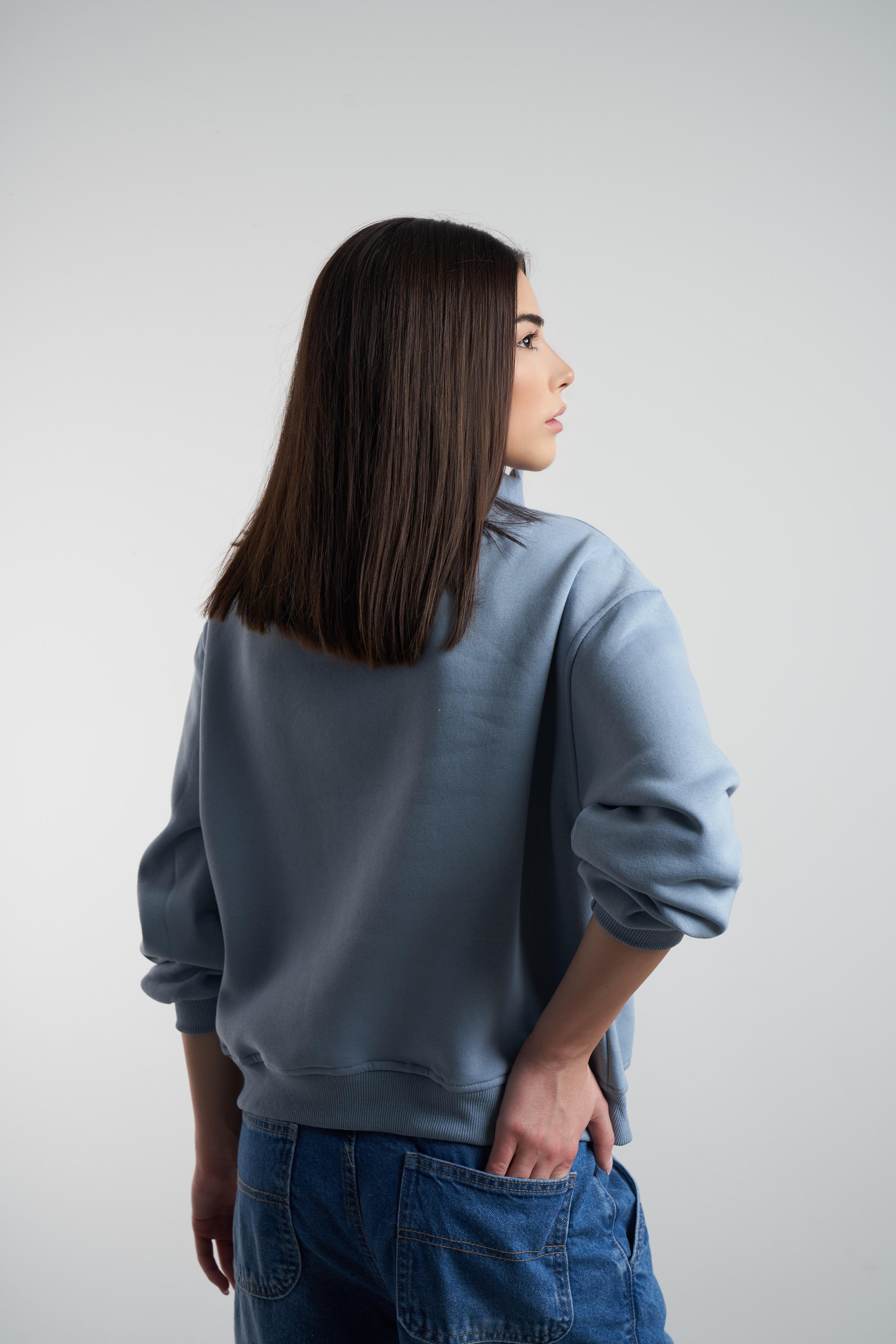 Yarım Fermuarlı Şardonlu Sweatshirt Prada Mavi