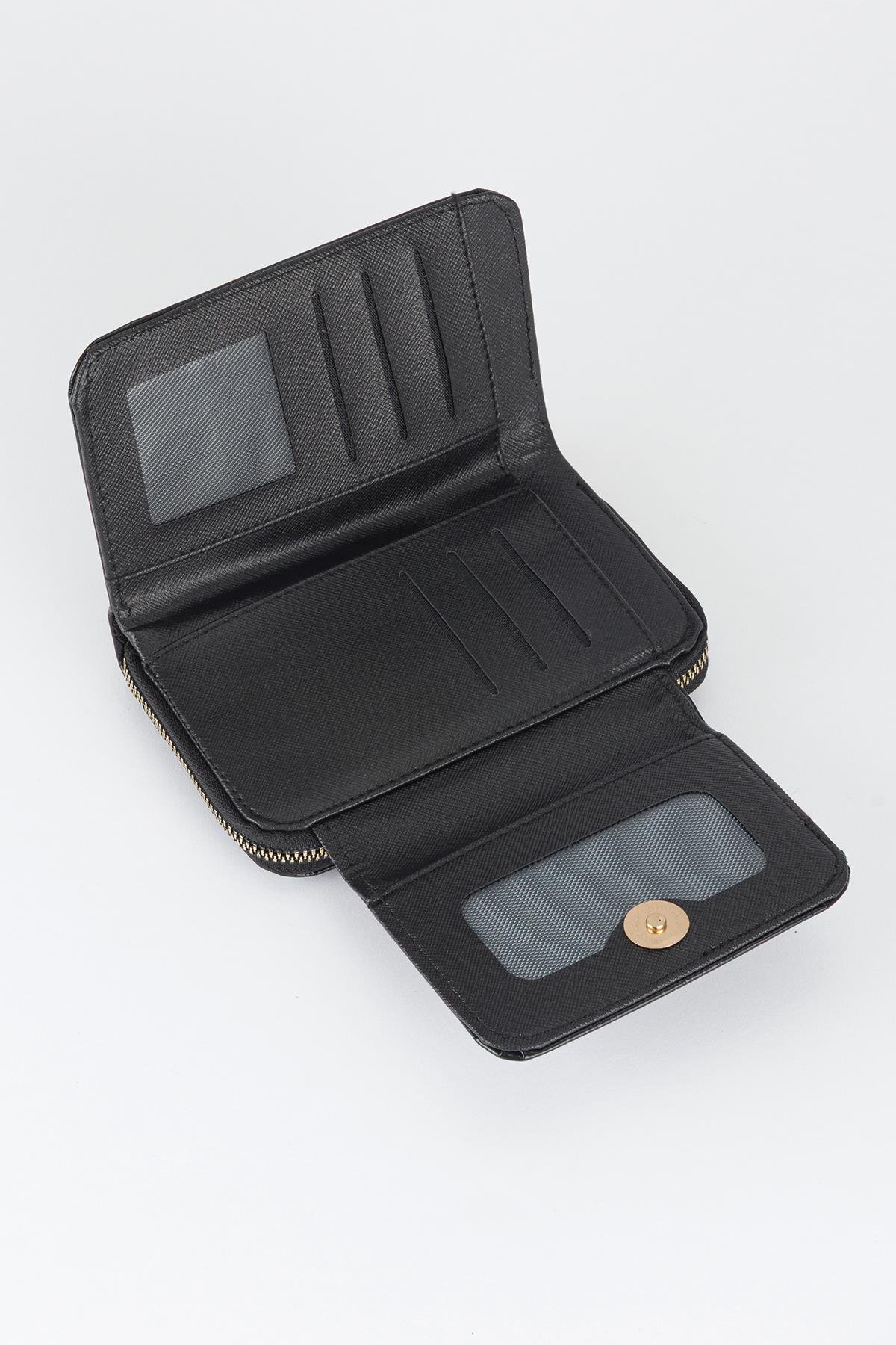 Yarım Kapaklı Parlak Suni Deri Cüzdan Siyah