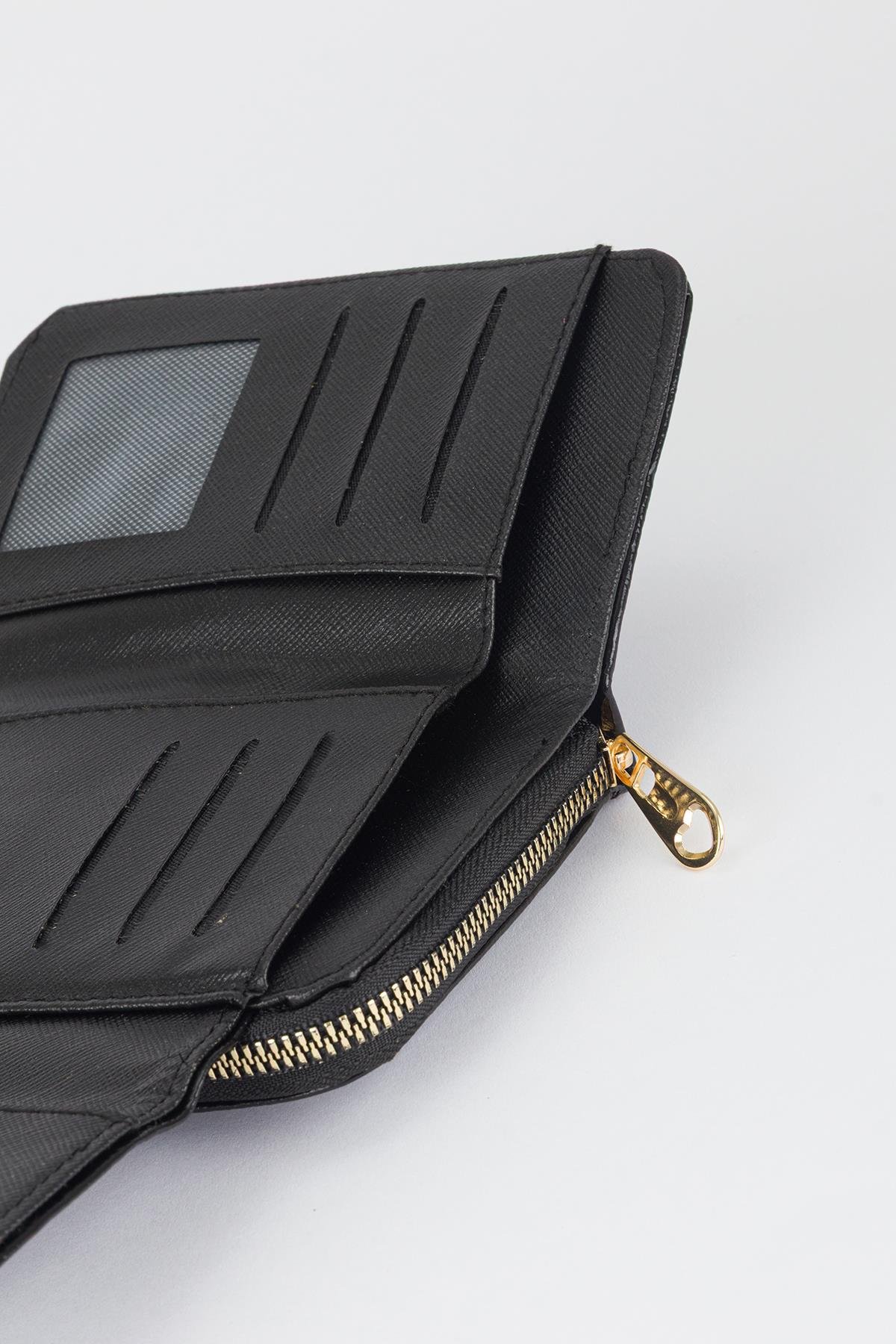 Yarım Kapaklı Parlak Suni Deri Cüzdan Siyah