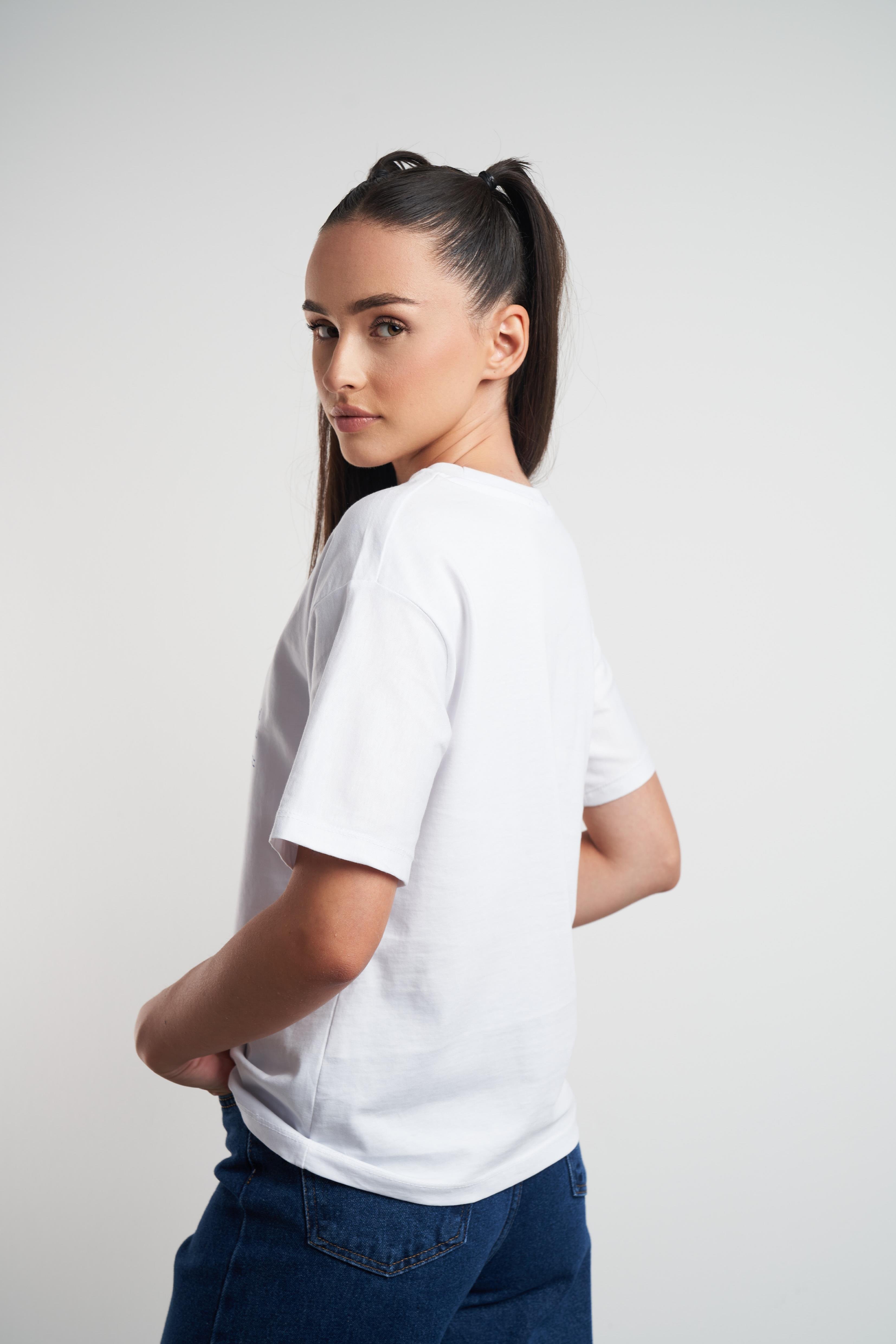 Yazı Baskılı Kısa Kol T-shirt Beyaz