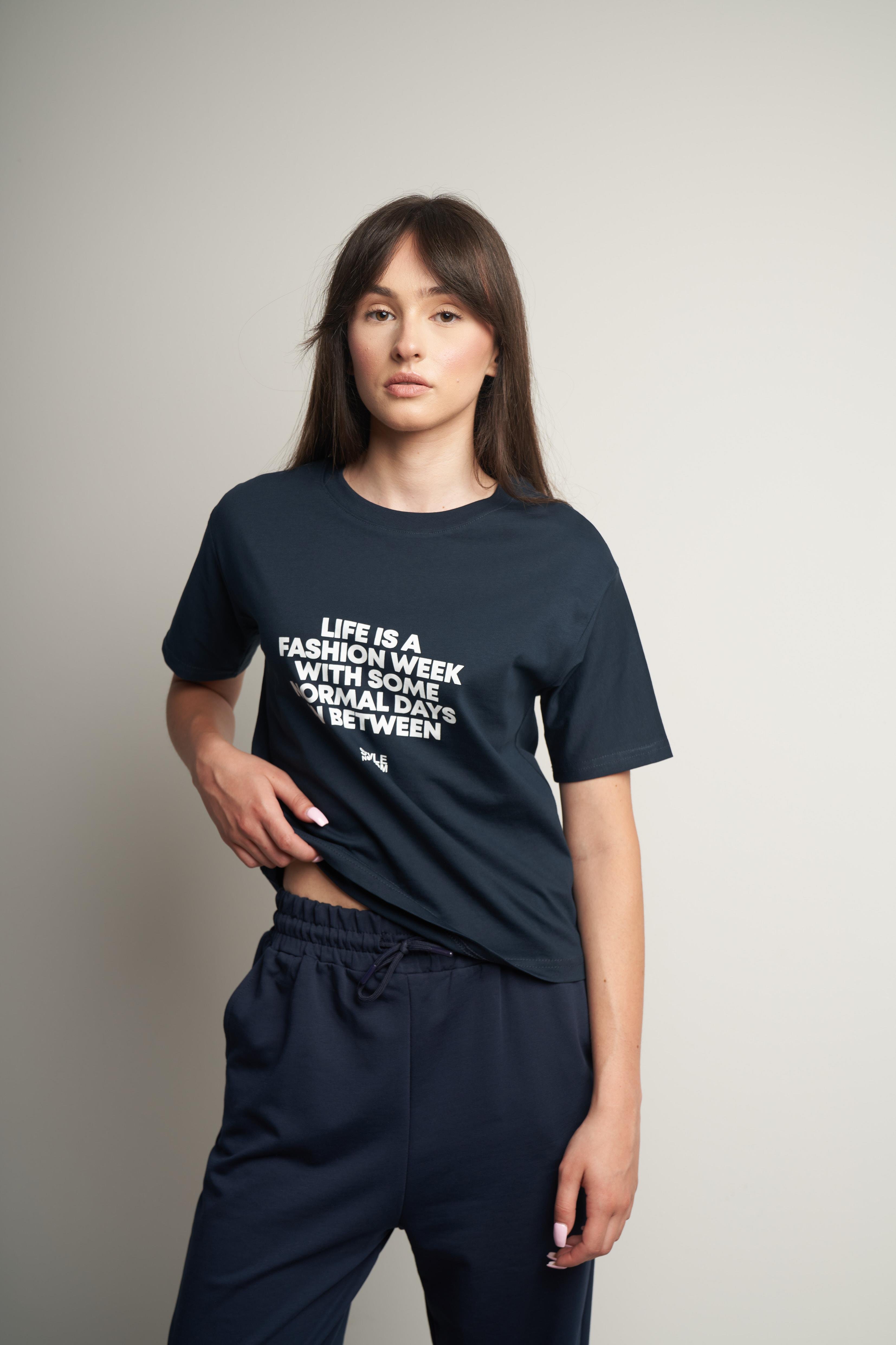 Yazı Baskılı Kısa Kol T-shirt Lacivert