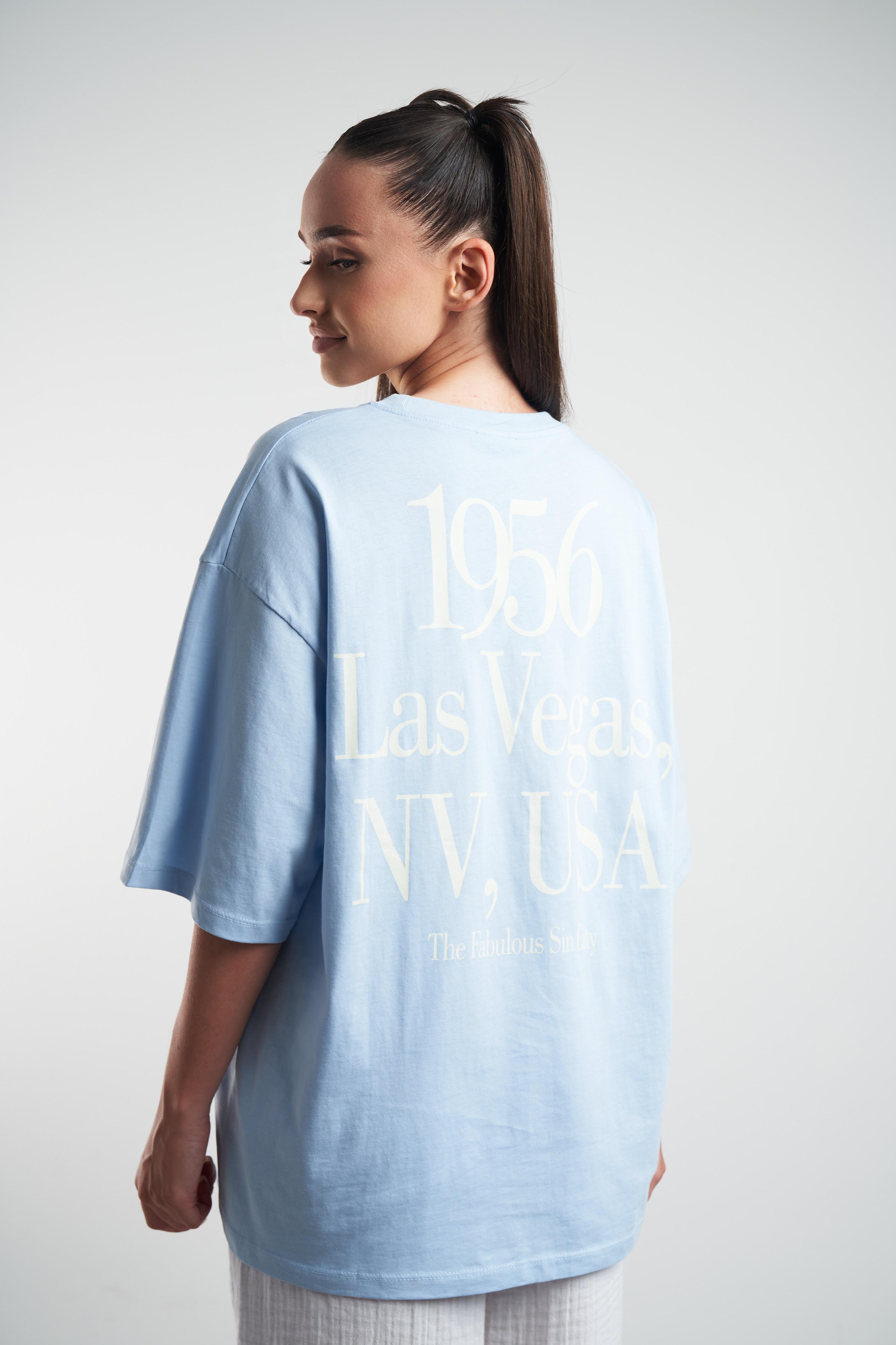 Yazı Baskılı Oversize Kısa Kol T-shirt Bebe Mavi