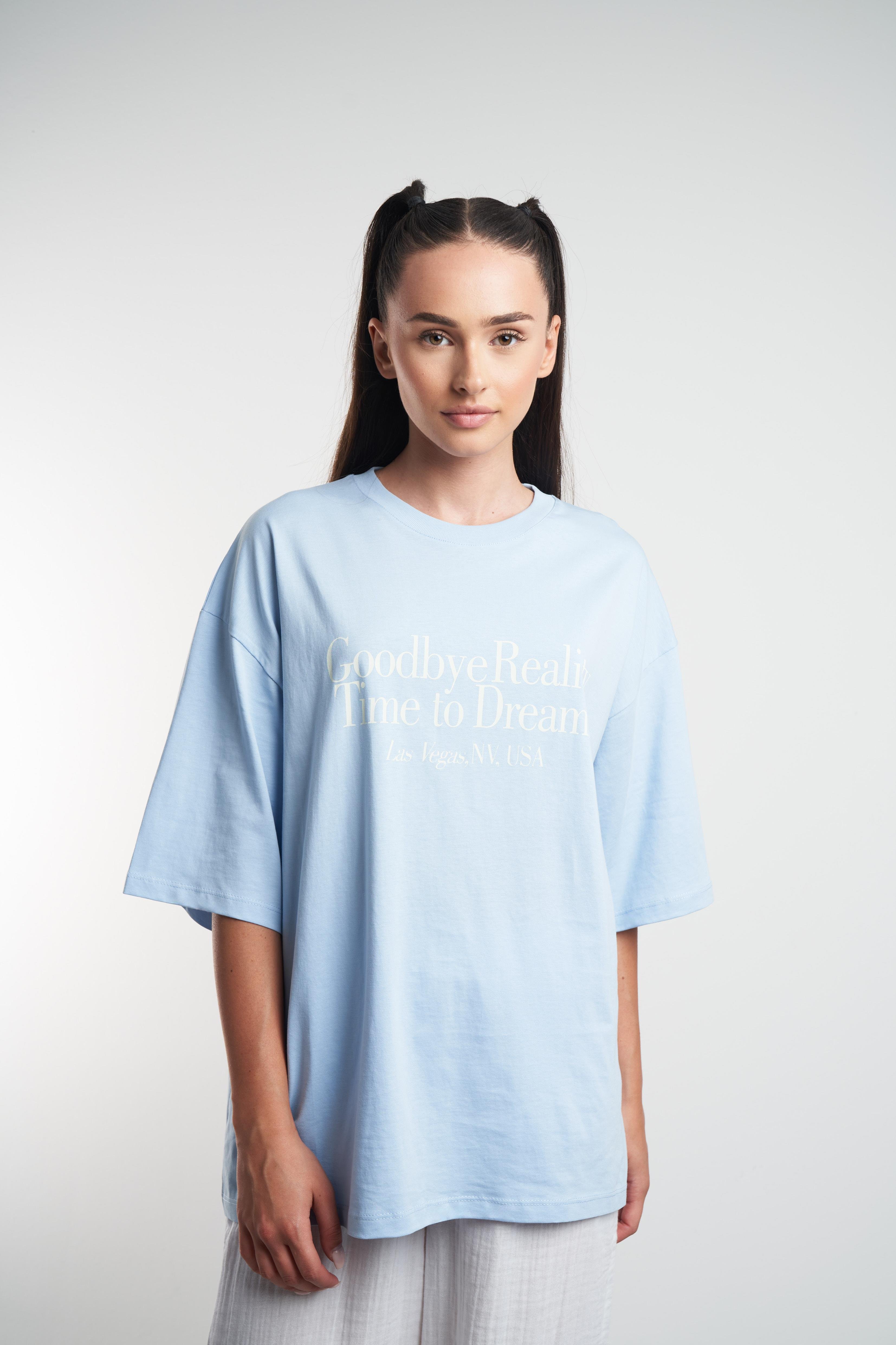 Yazı Baskılı Oversize Kısa Kol T-shirt Bebe Mavi