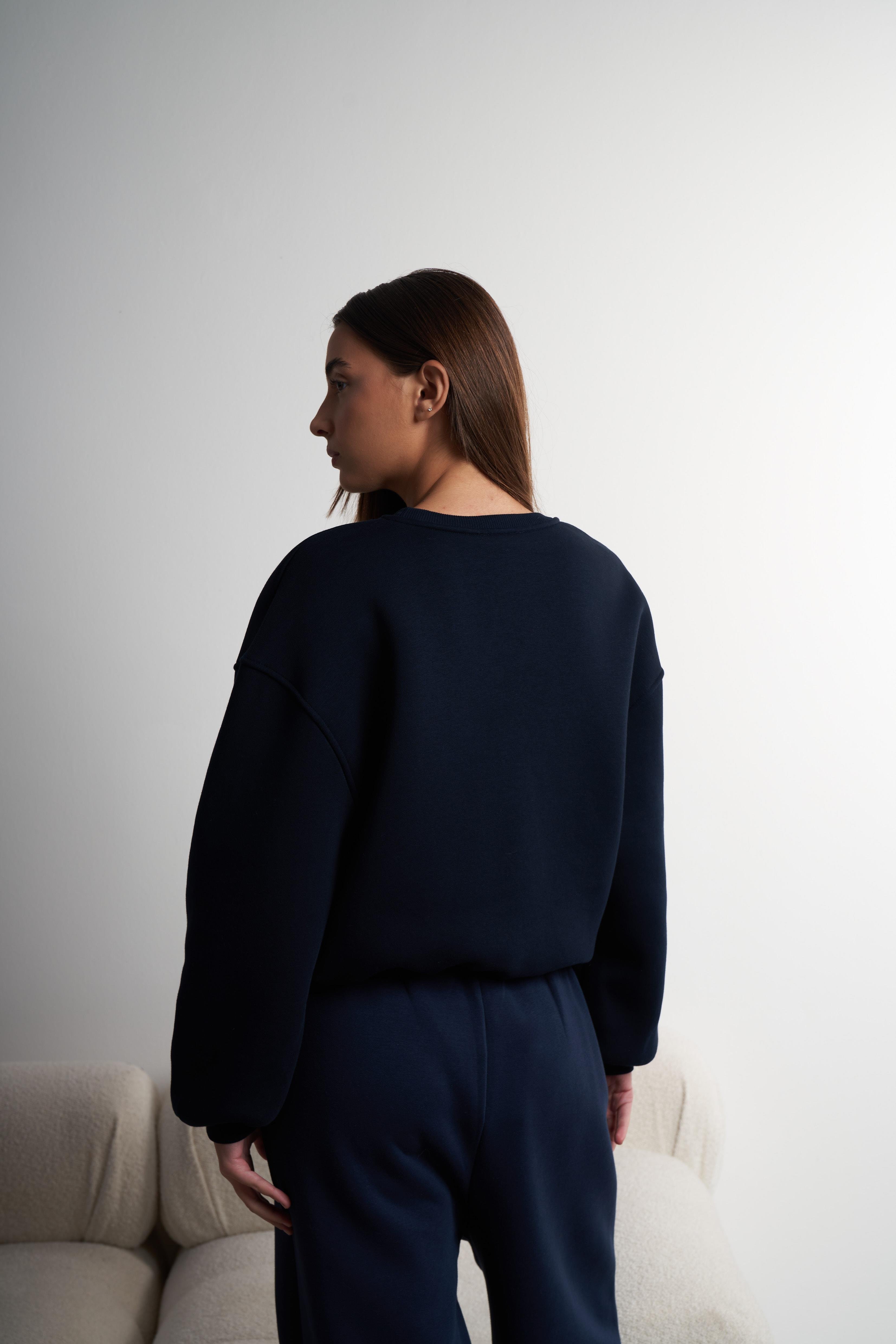 Yazı Baskılı Şardonlu Sweatshirt Lacivert