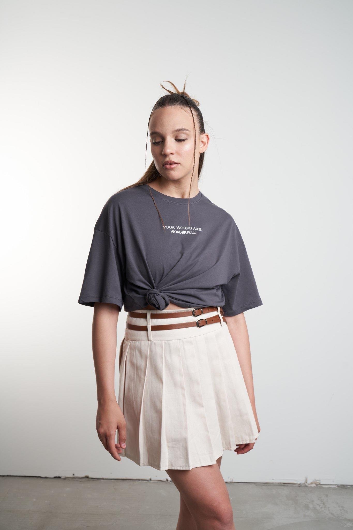 Yazı Nakış Baskılı T-shirt Füme