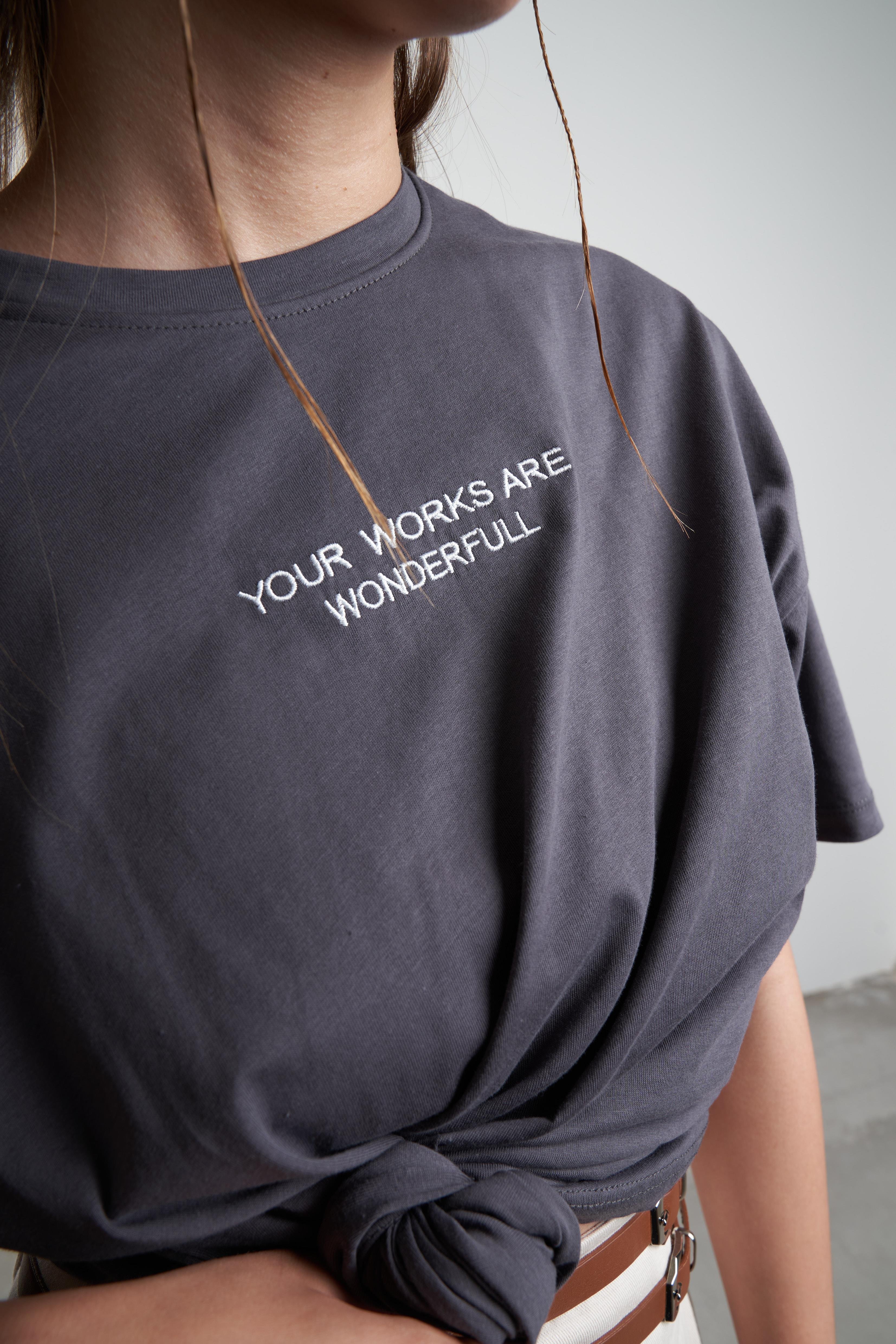 Yazı Nakış Baskılı T-shirt Füme