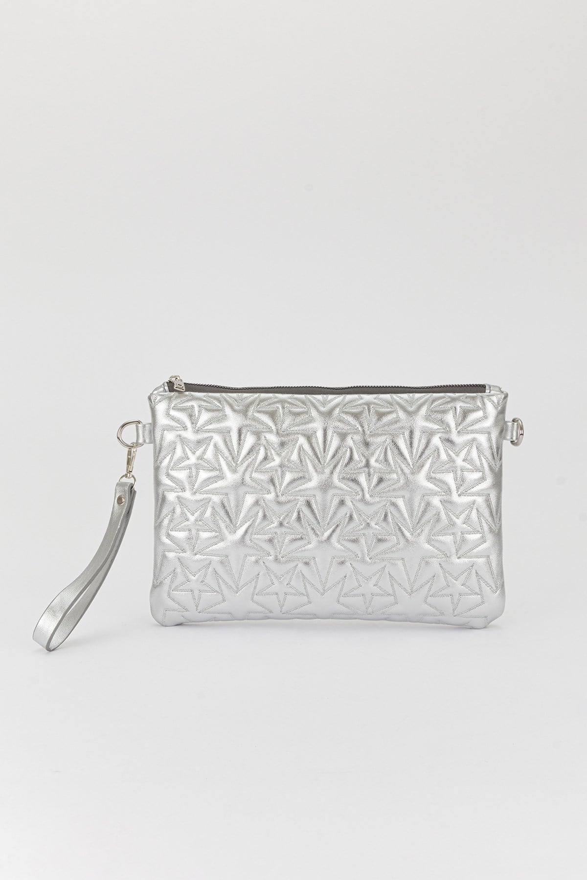 Yıldız Desen Clutch Çanta Gümüş