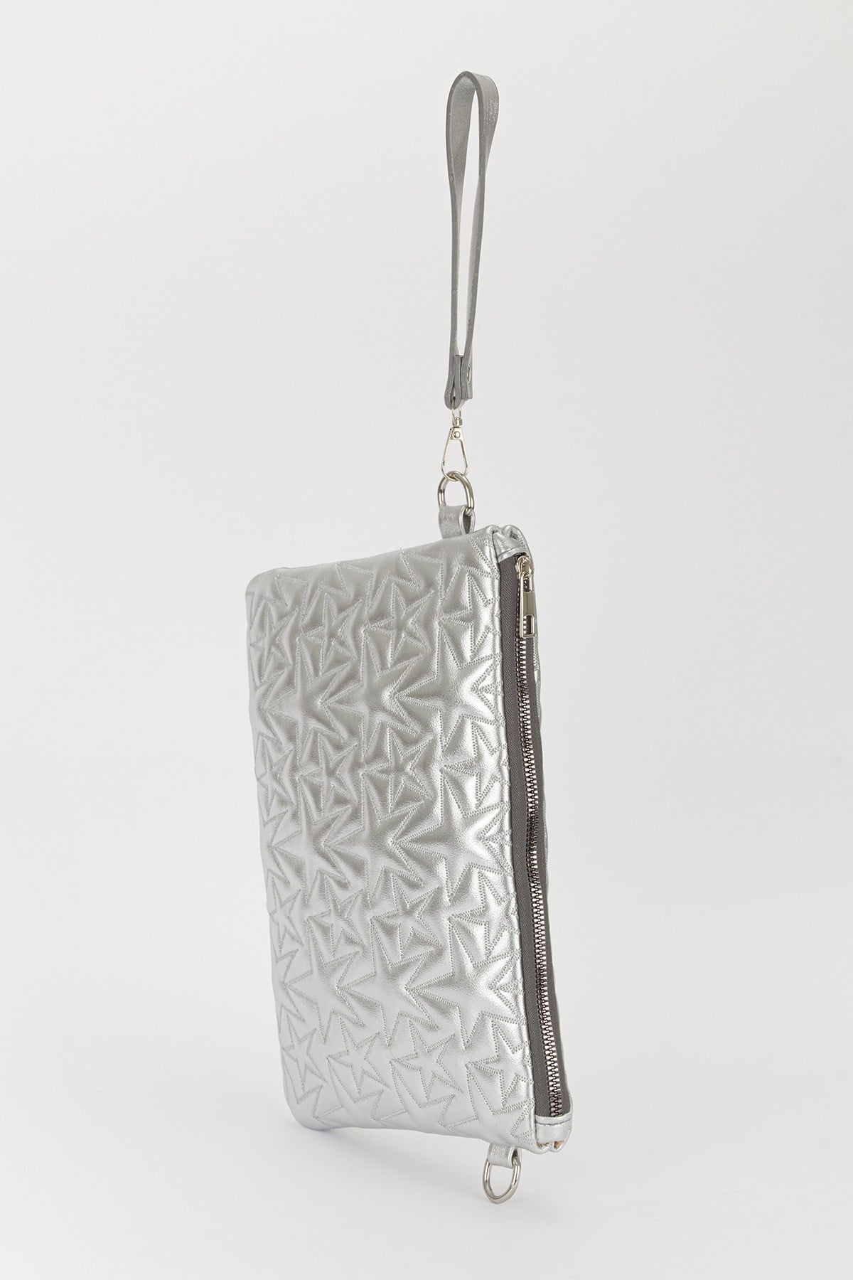 Yıldız Desen Clutch Çanta Gümüş