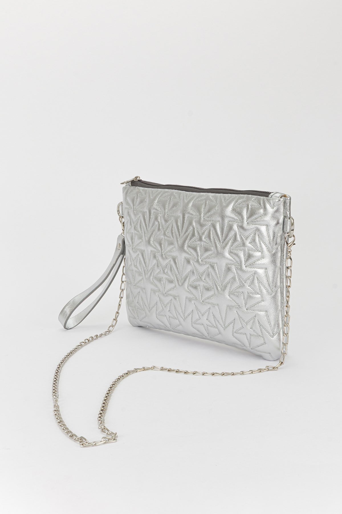 Yıldız Desen Clutch Çanta Gümüş
