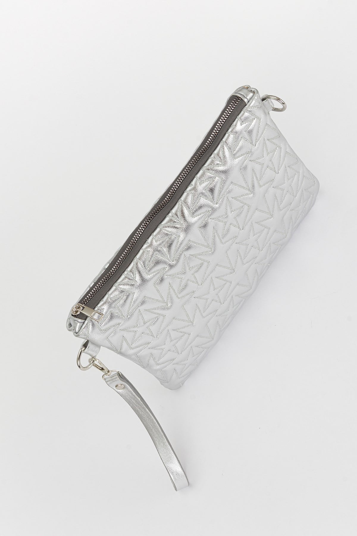 Yıldız Desen Clutch Çanta Gümüş