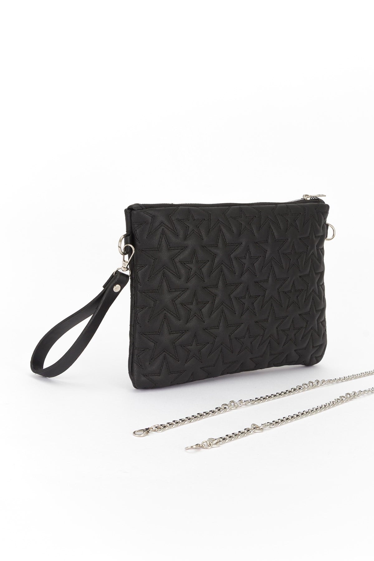 Yıldız Desen Clutch Çanta Siyah