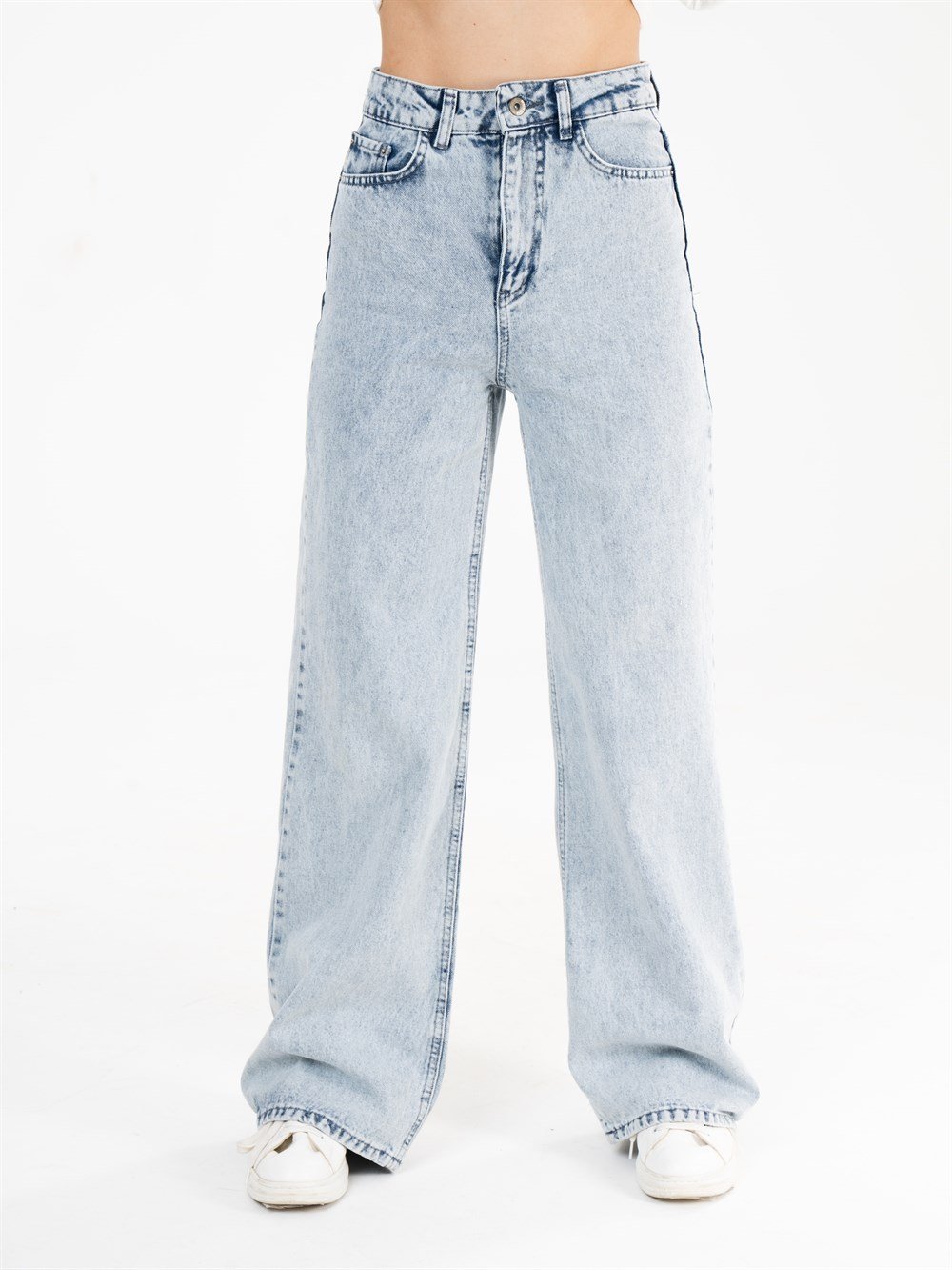Yüksek Bel Bol Paça Jean Pantolon