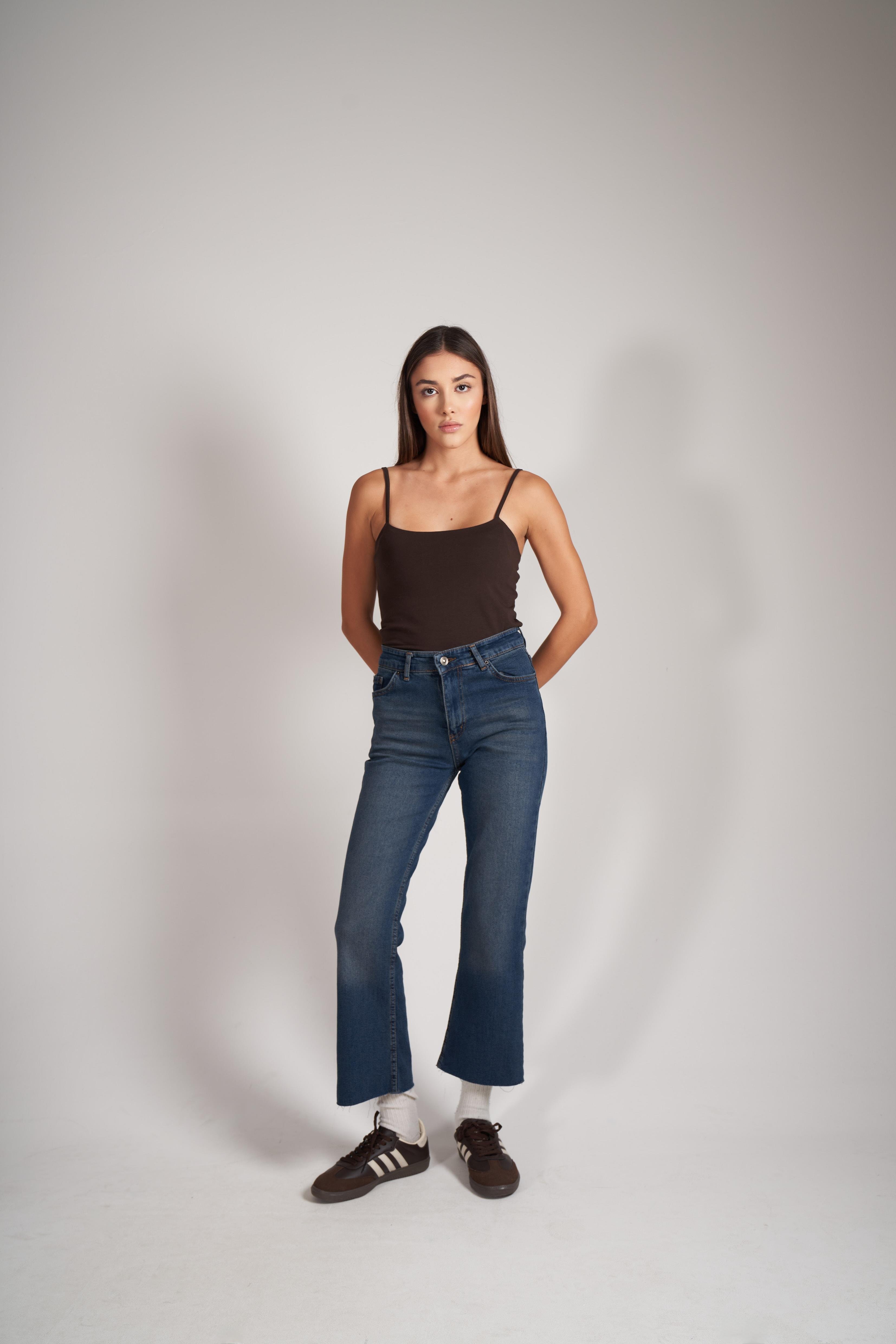 Yüksek Bel Yıkamalı Jean Pantolon Kahve Tint