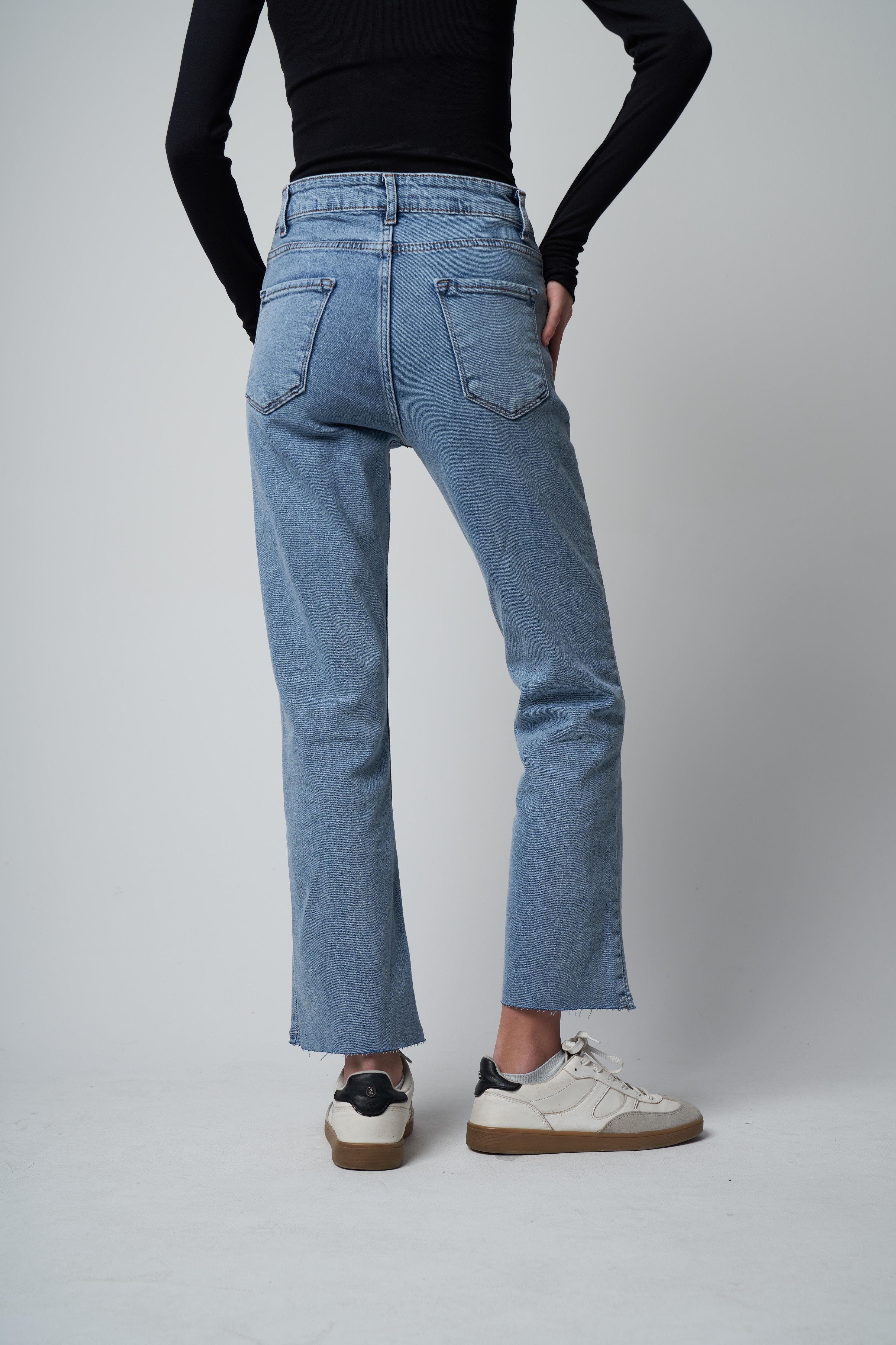 Yüksek Bel Yıkamalı Jean Pantolon Mavi