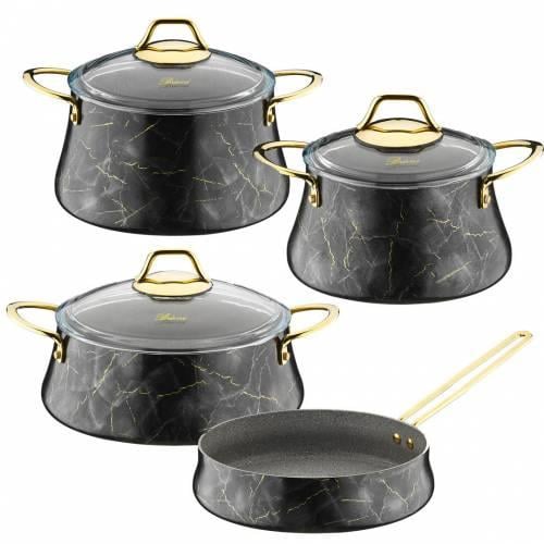 Brioni Marble 7 Parça Tencere Seti Siyah