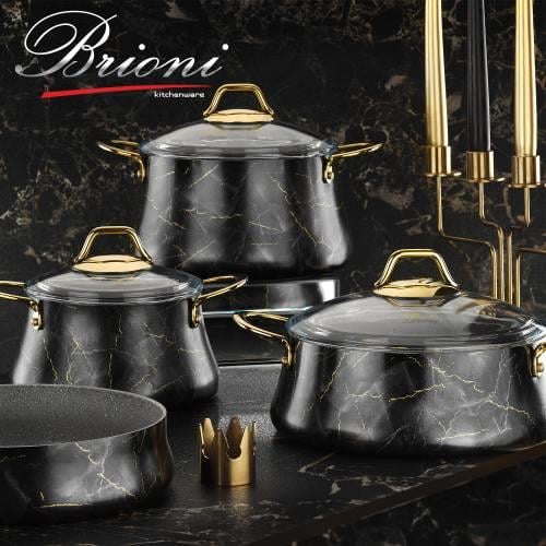 Brioni Marble 7 Parça Tencere Seti Siyah